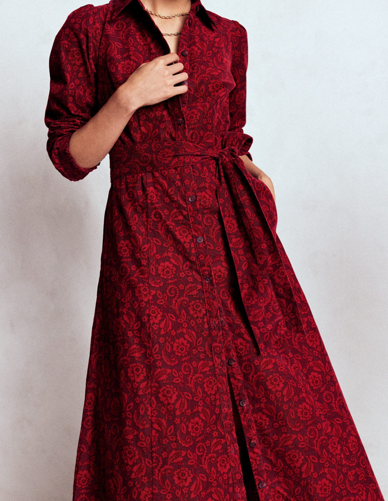 Clara Cord Midi Dress-Red Liquorice, Ornate Flora 3