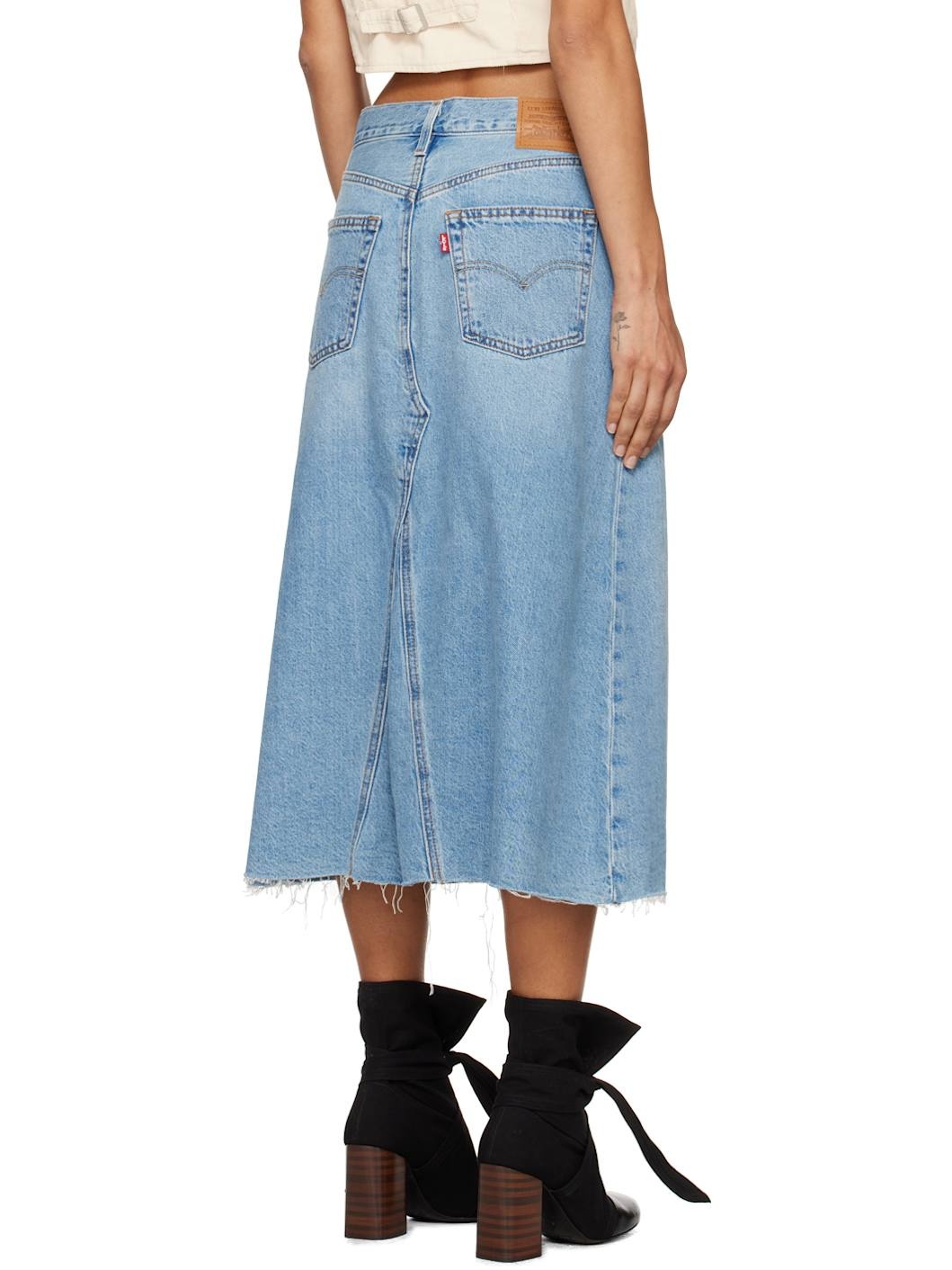 Blue High Rise A-Line Denim Midi Skirt - 3