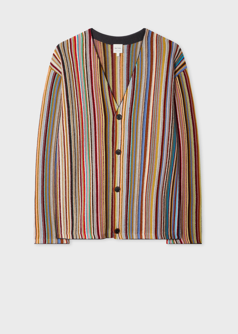 'Signature Stripe' Merino Wool-Blend Cardigan 1