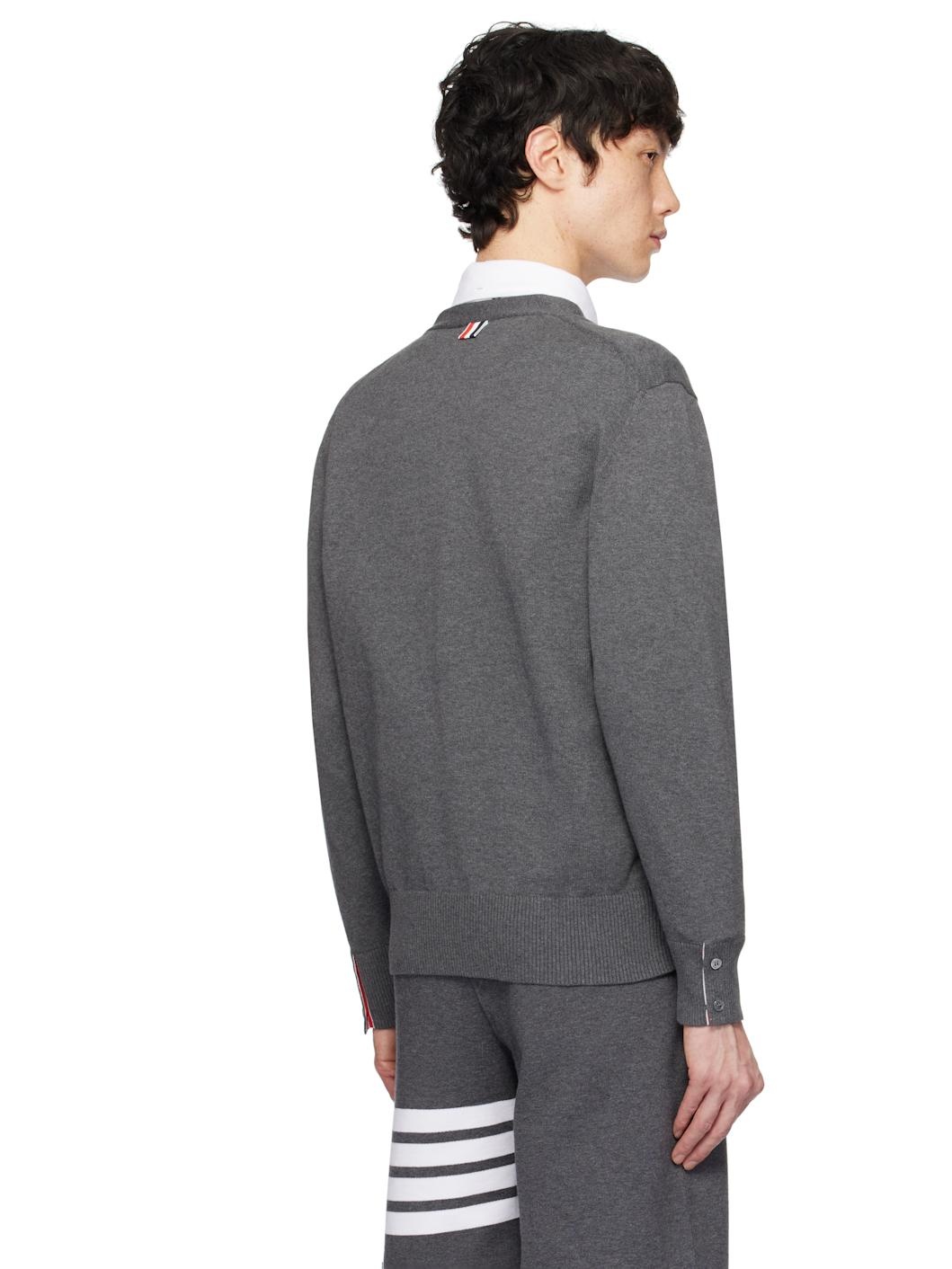 Gray Jersey Stitch Relaxed Fit V Neck Cardigan - 3