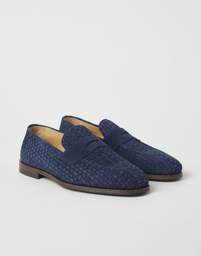 Woven suede penny loafers 1