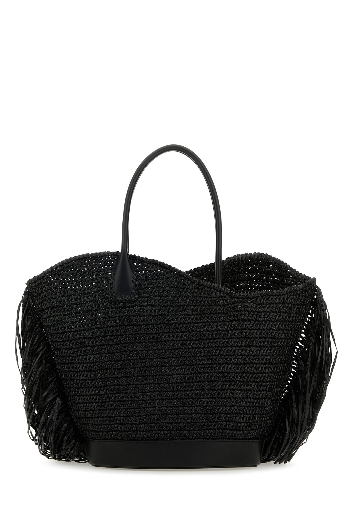 Black raffia and leather big shopping bag - 3