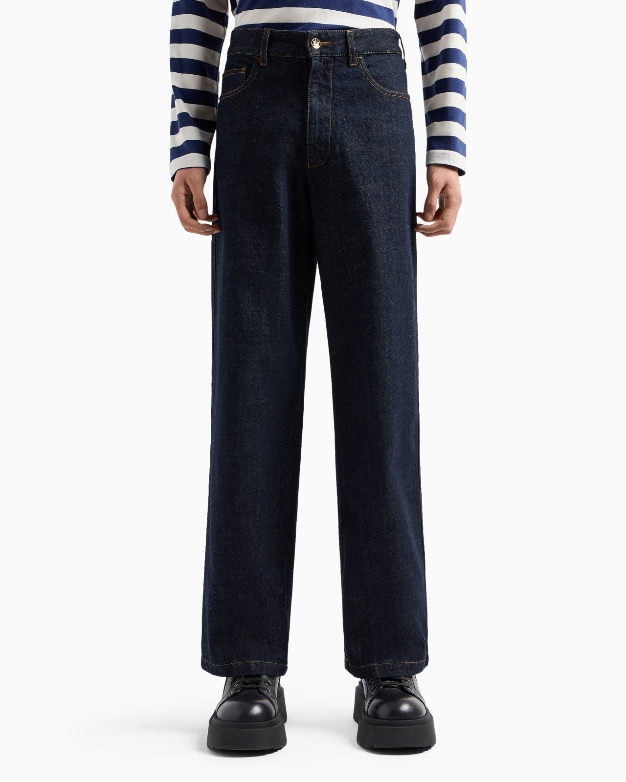 Dirty-effect denim jeans with EA embroidery - 2