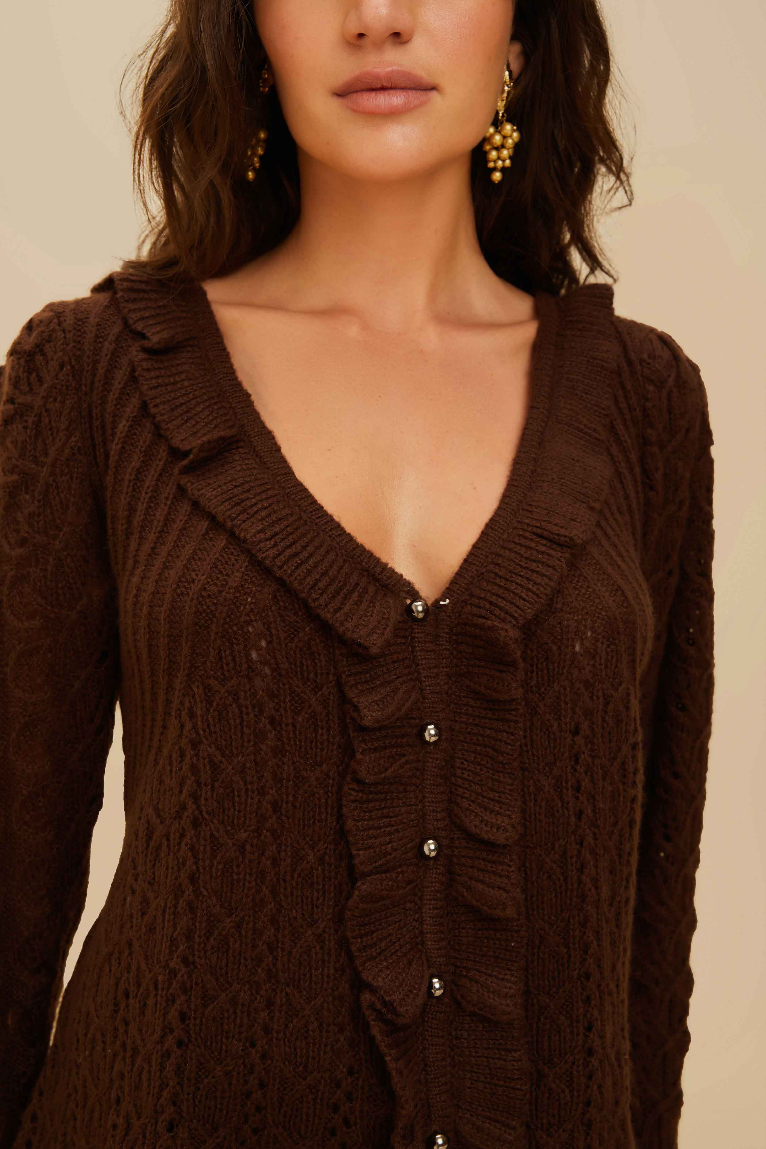 Lace Stitch Knit Ruffles Cardigan - 4