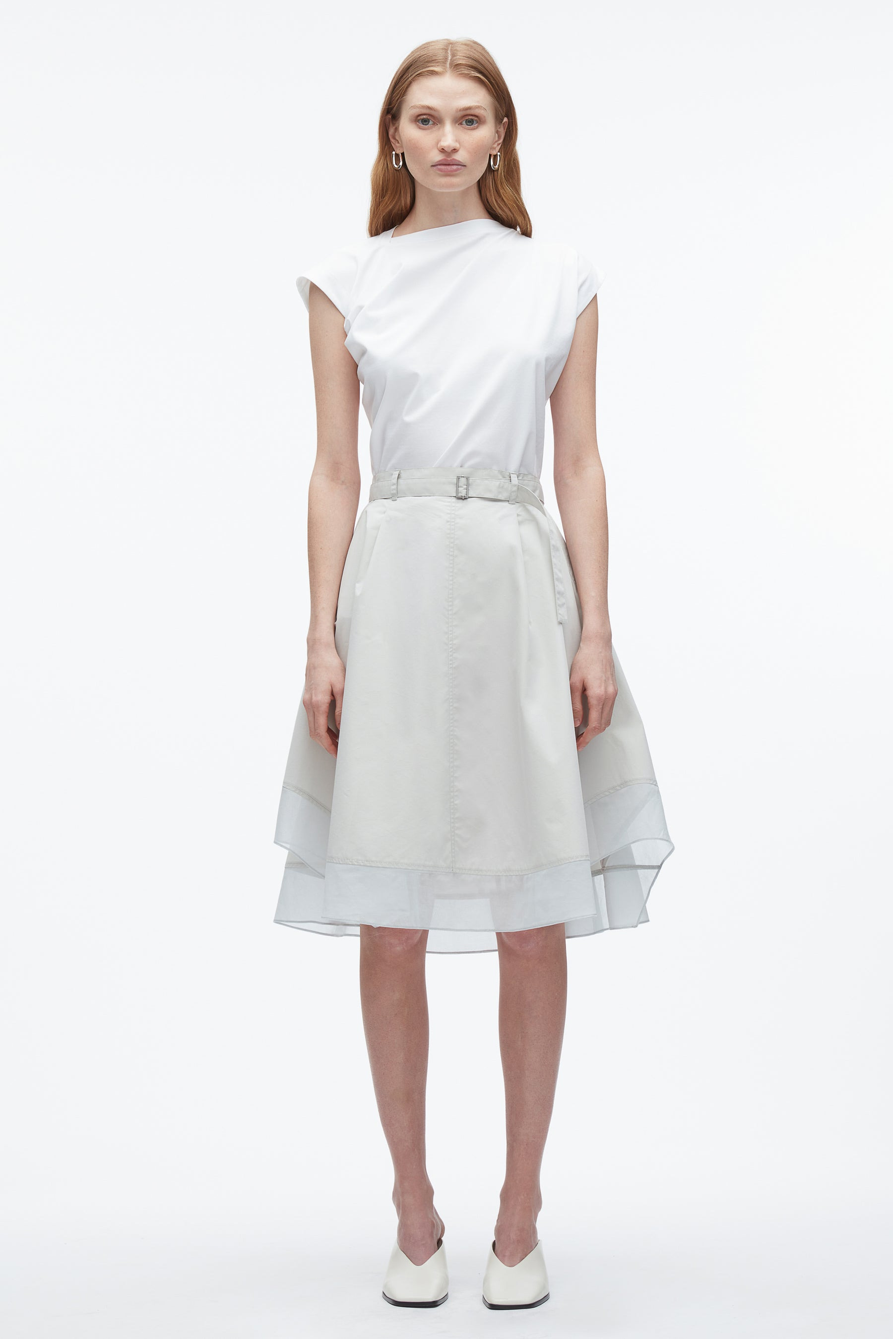 Belted Flounce Skirt with Chiffon Combo - 2
