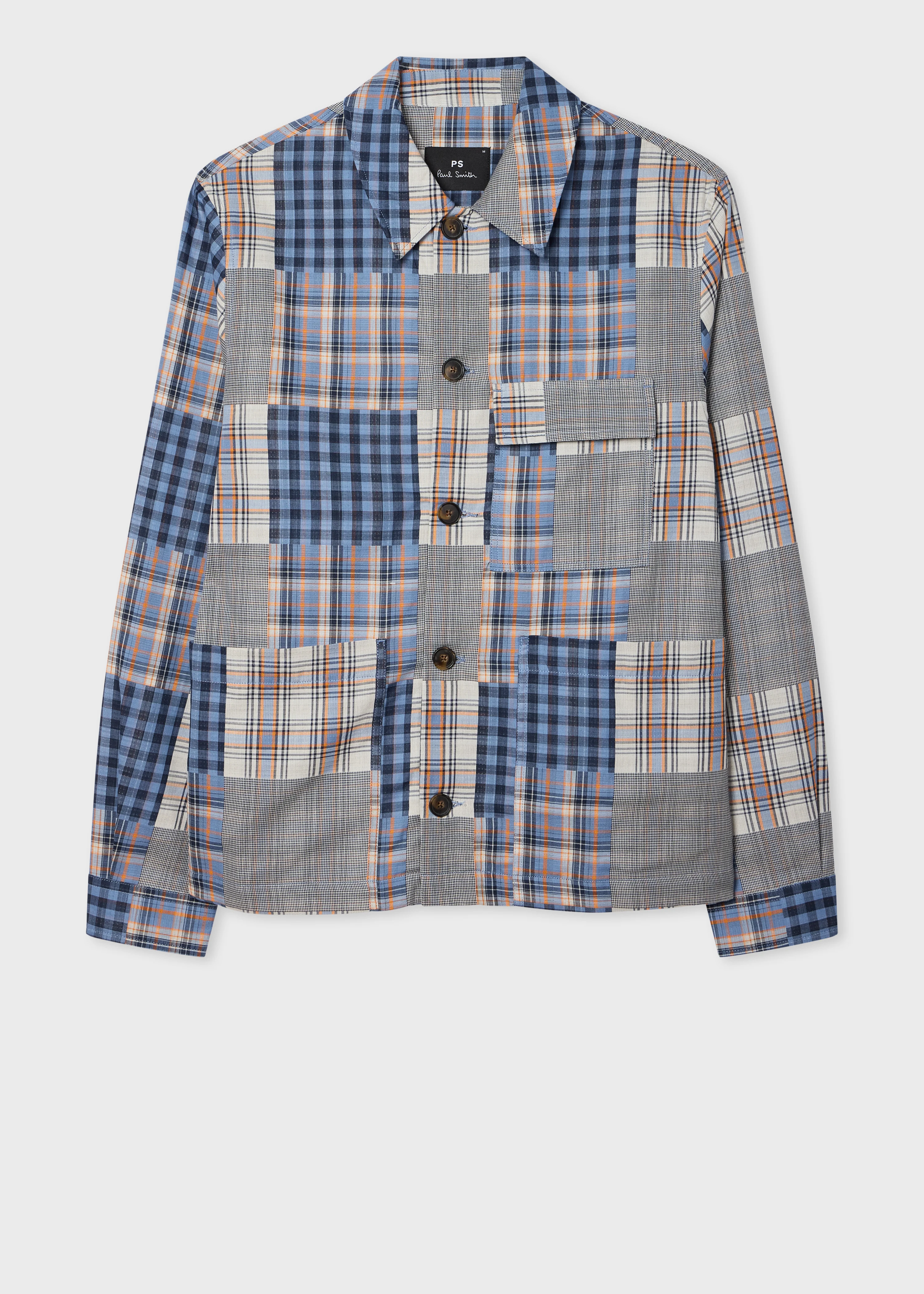 Blue Patchwork Check Chore Jacket - 1