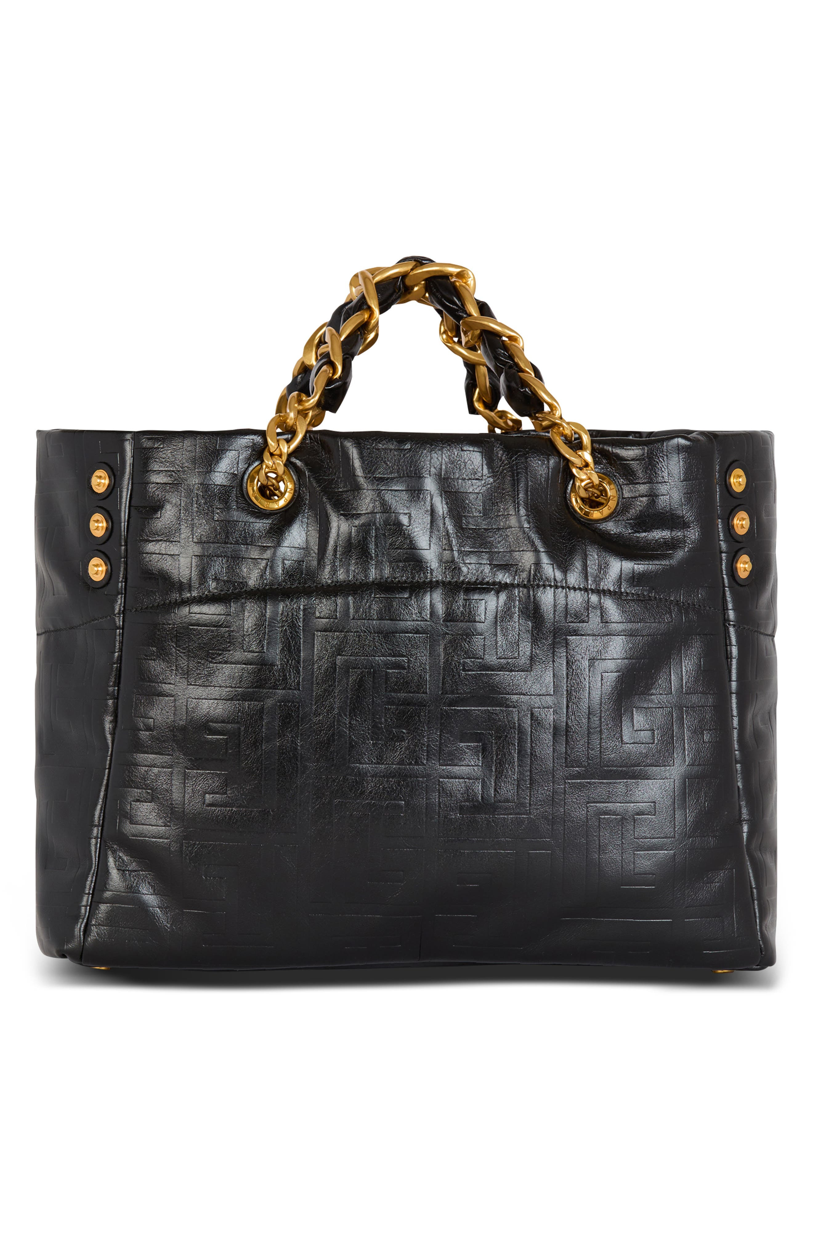 Balmain 1945 Monogram Embossed Soft Leather Tote in 0Pa Black at Nordstrom - 2