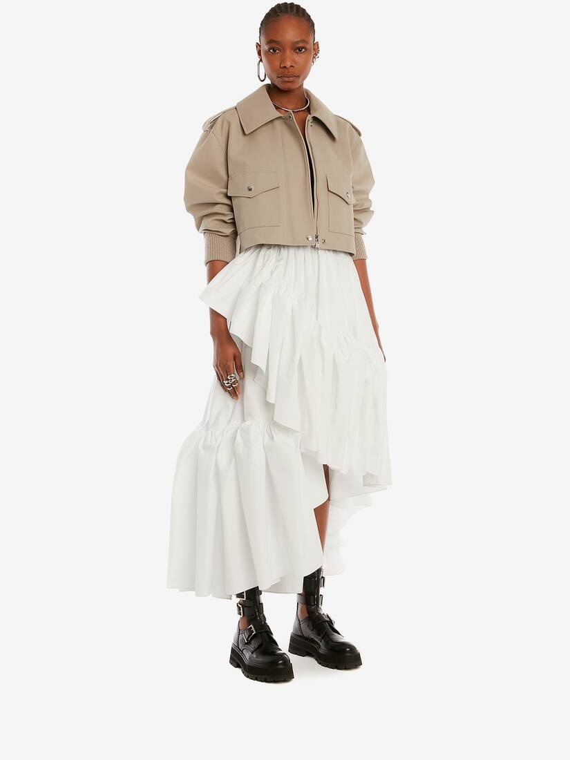 Cotton Panama Cropped Aviator Jacket in Stone - 3