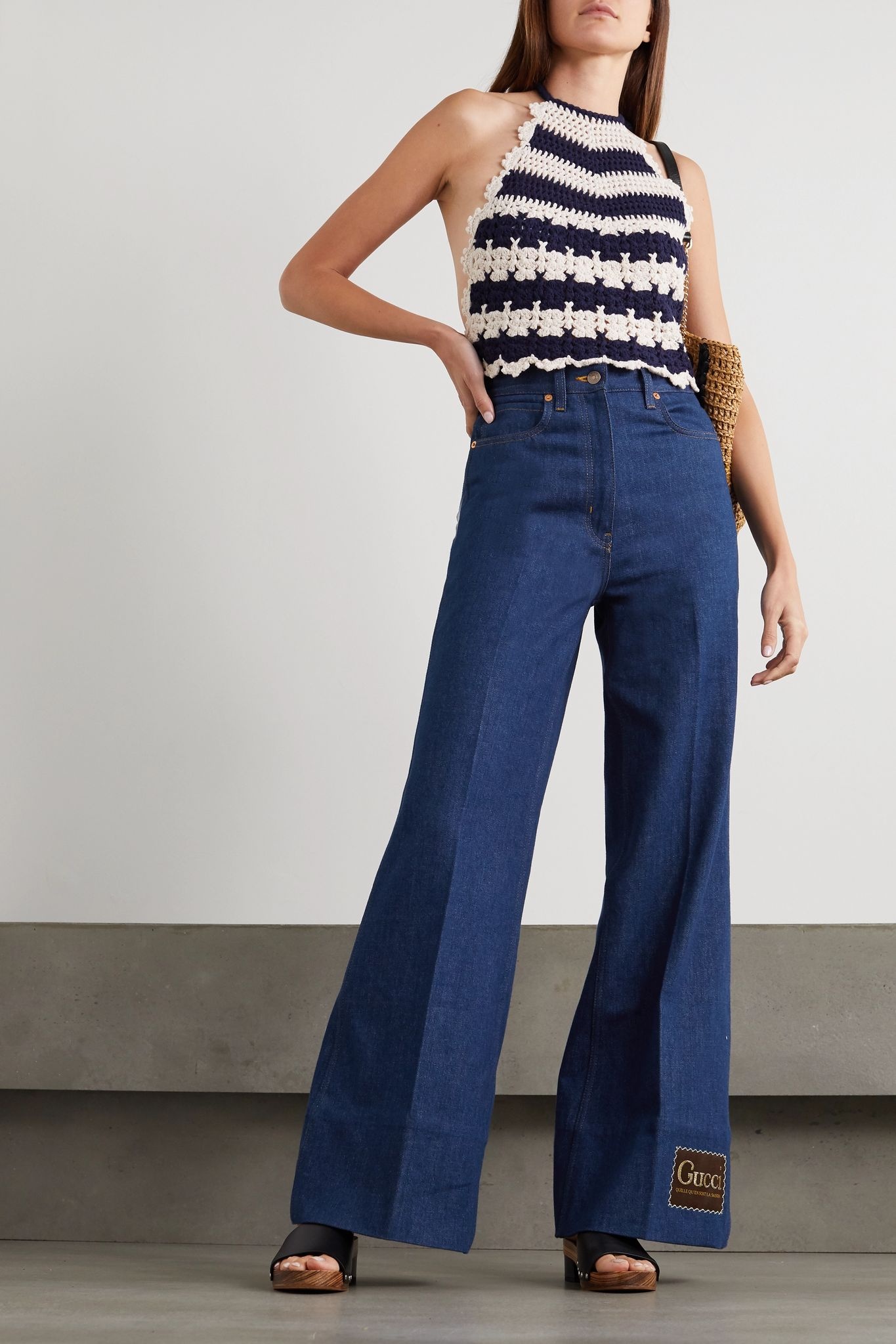 Appliquéd high-rise wide-leg jeans  - 2