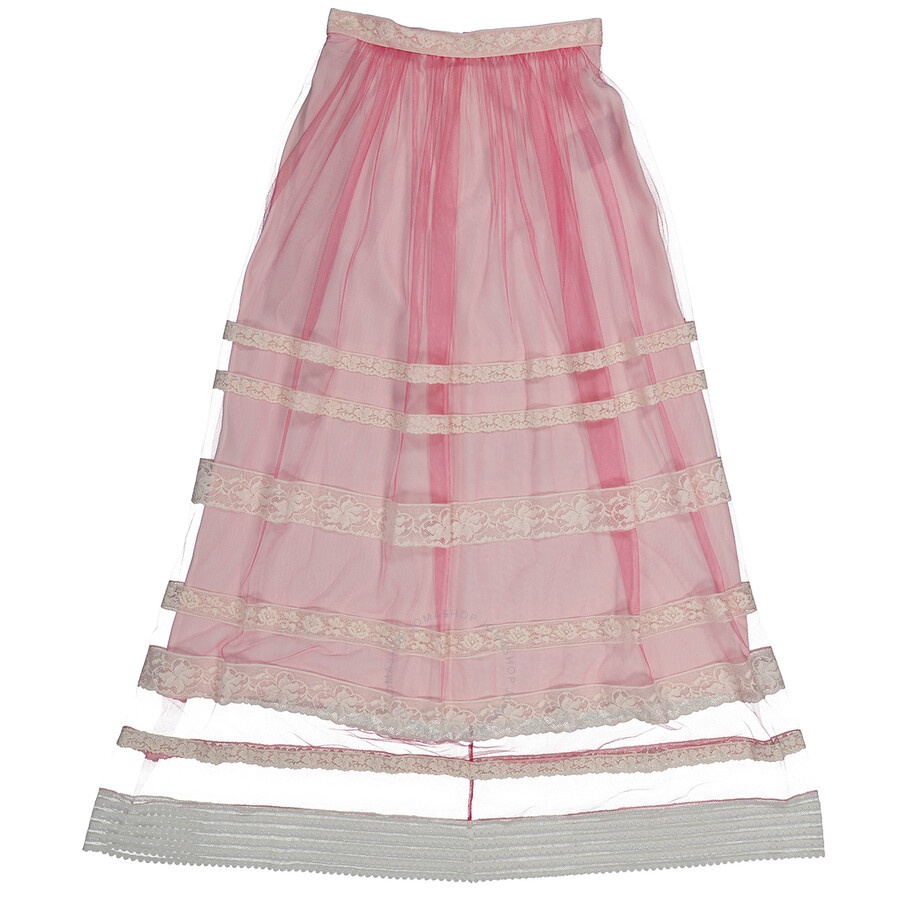 Burberry Ladies Bright Pink Floral Lace-trim Tulle Maxi Skirt - 4