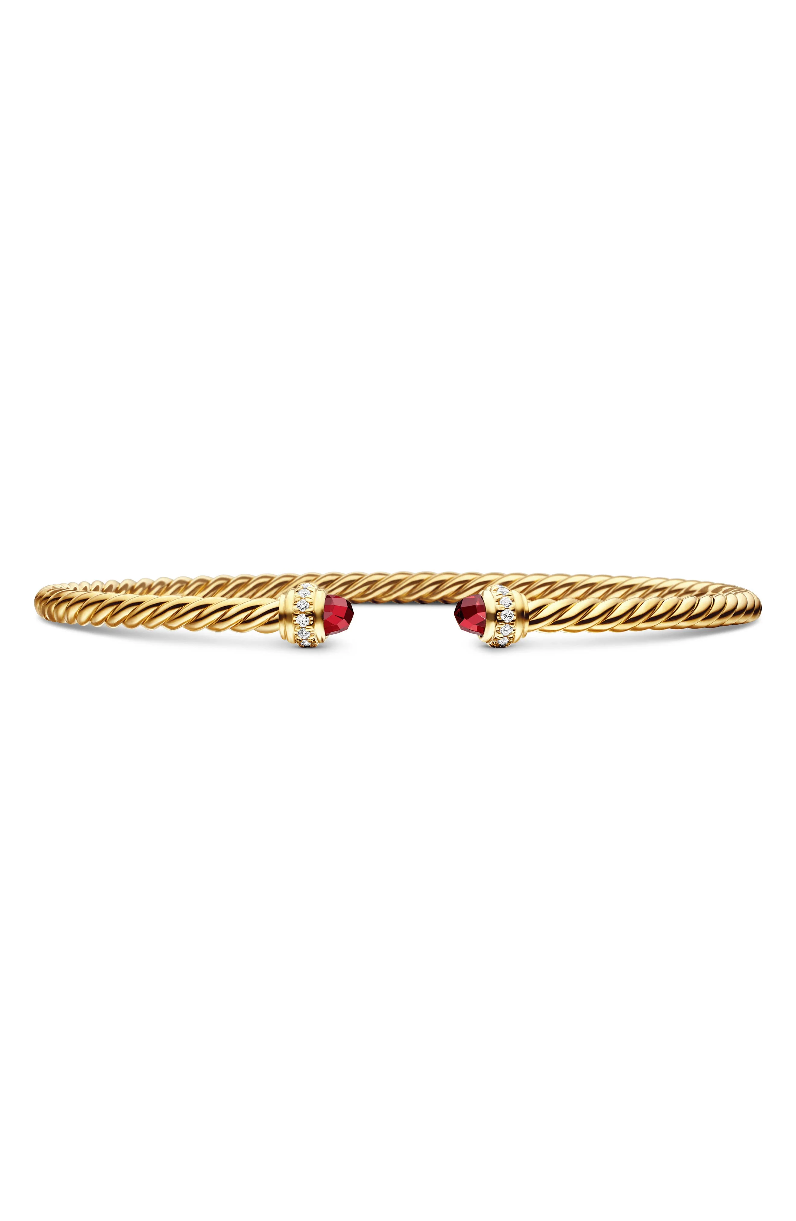 David Yurman Classic Cablespira® 18K Yellow Gold & Diamond Bracelet, 3mm in Garnet at Nordstrom - 1