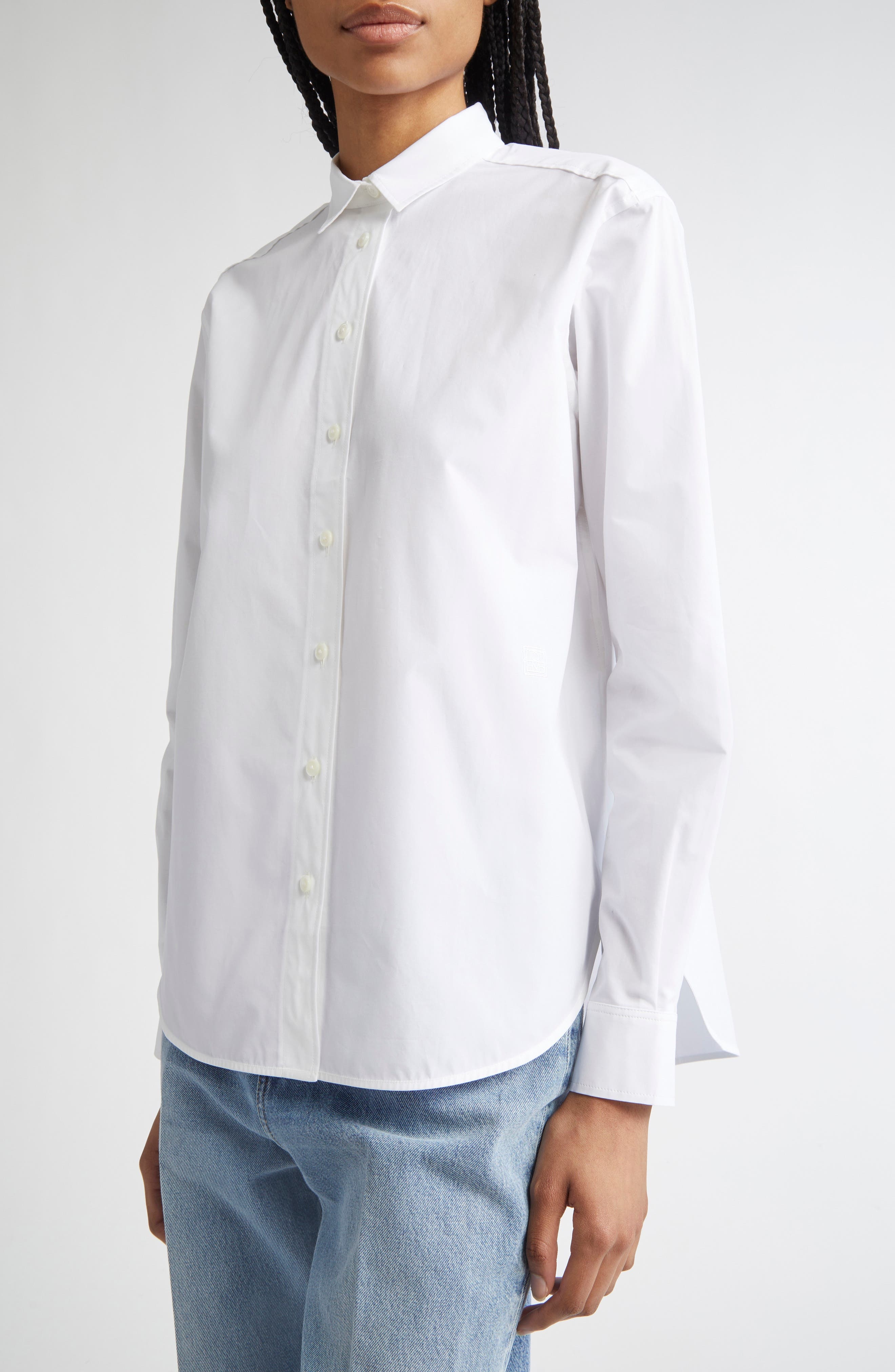 TOTEME Signature Organic Cotton Poplin Button-Up Shirt in White at Nordstrom - 4