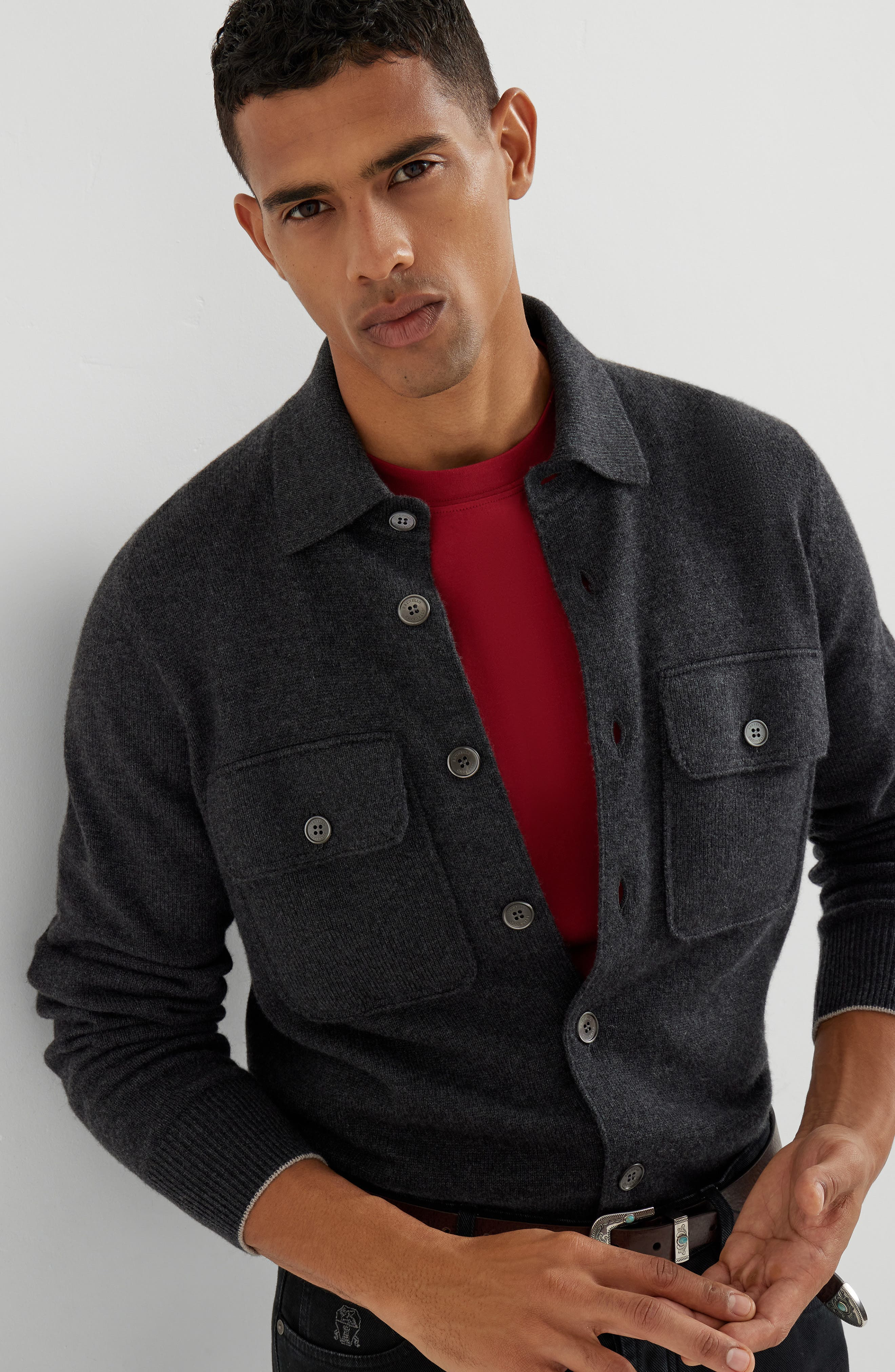 Brunello Cucinelli Shirt-style cardigan in Charcoal at Nordstrom - 5