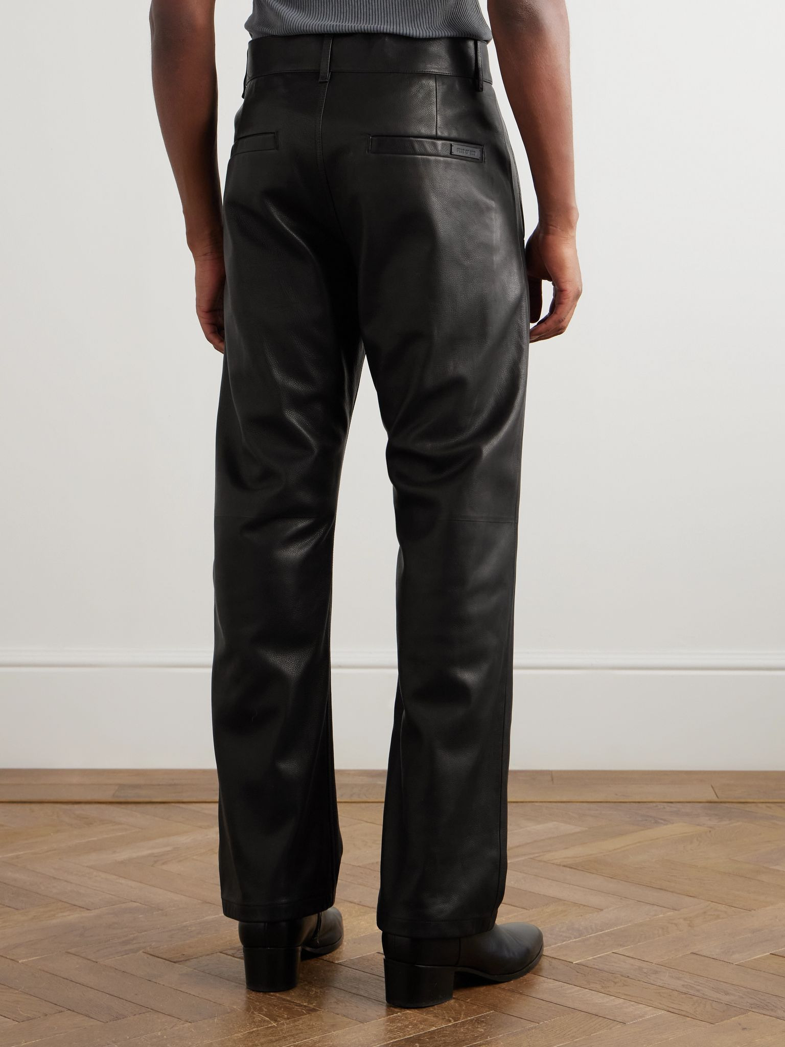 Straight-Leg Full-Grain Leather Trousers Black - 4