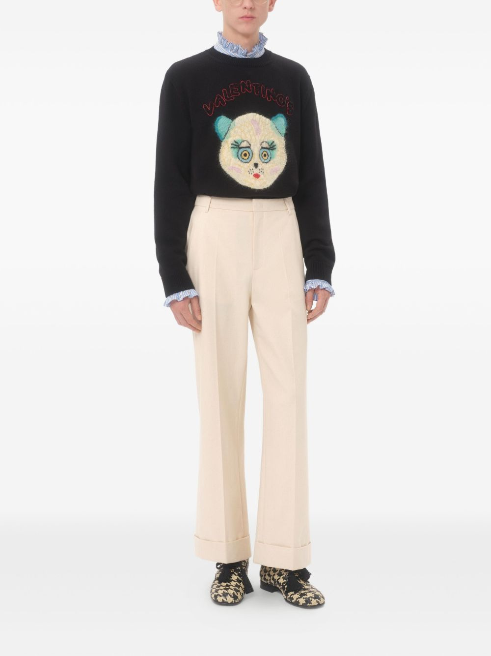 WOOL AND COTTON SWEATER WITH CHAT DE LA MAISON PATCH - 2