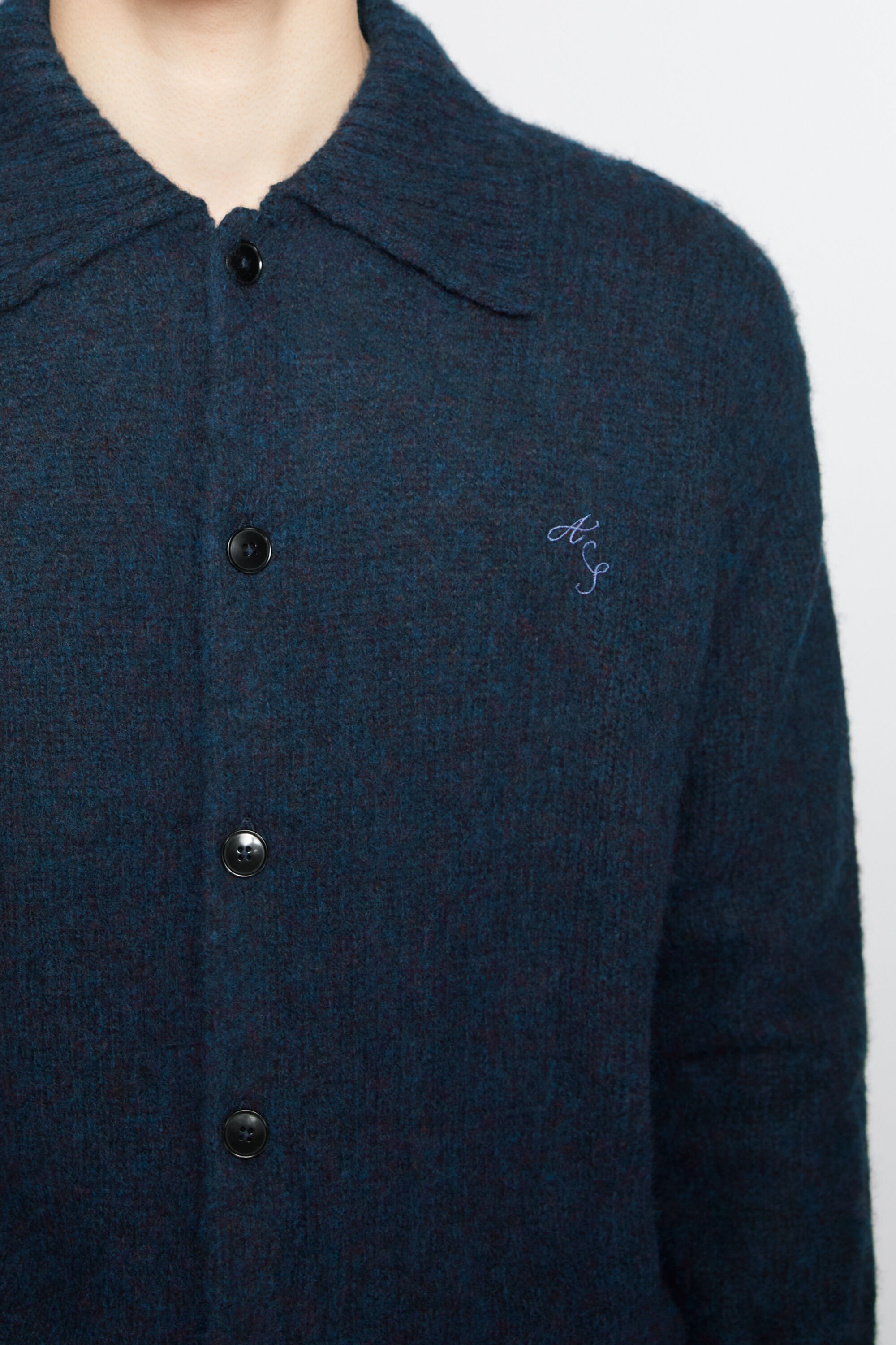 Polo wool cardigan - Deep blue melange - 4