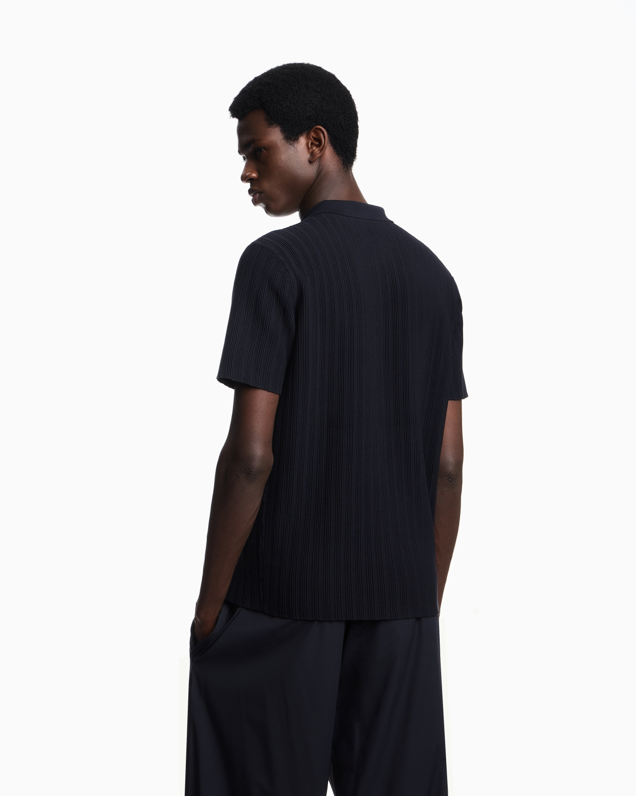 ICON VERTICAL OTTOMAN-STITCH VISCOSE POLO-NECK JUMPER - 3