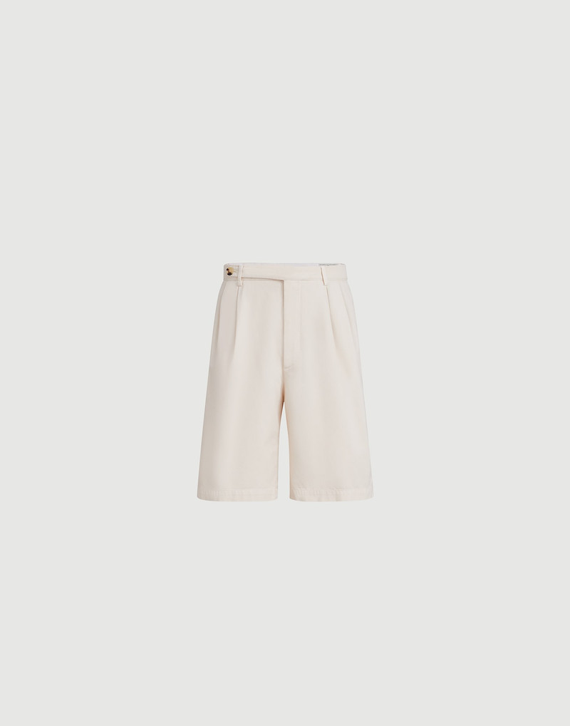 Garment-dyed Bermuda shorts in twisted cotton gabardine with pleats and tabbed waistband 1