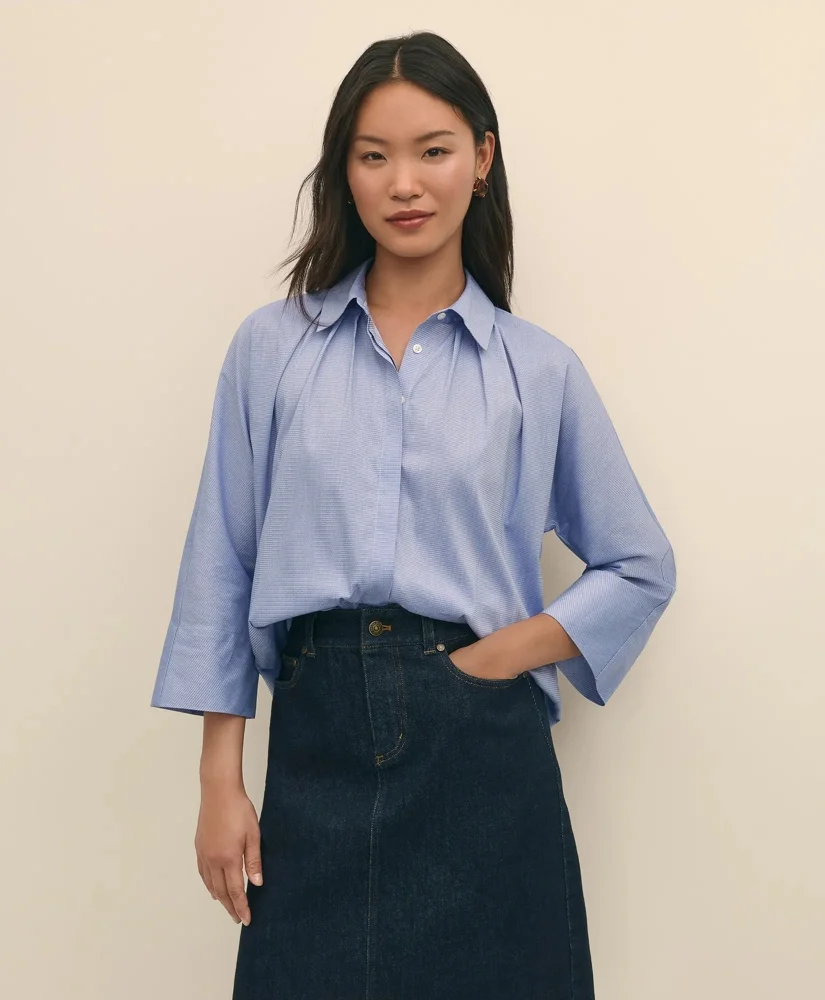 Relaxed Cotton Dobby Shirt With Wide Sleeves - 1