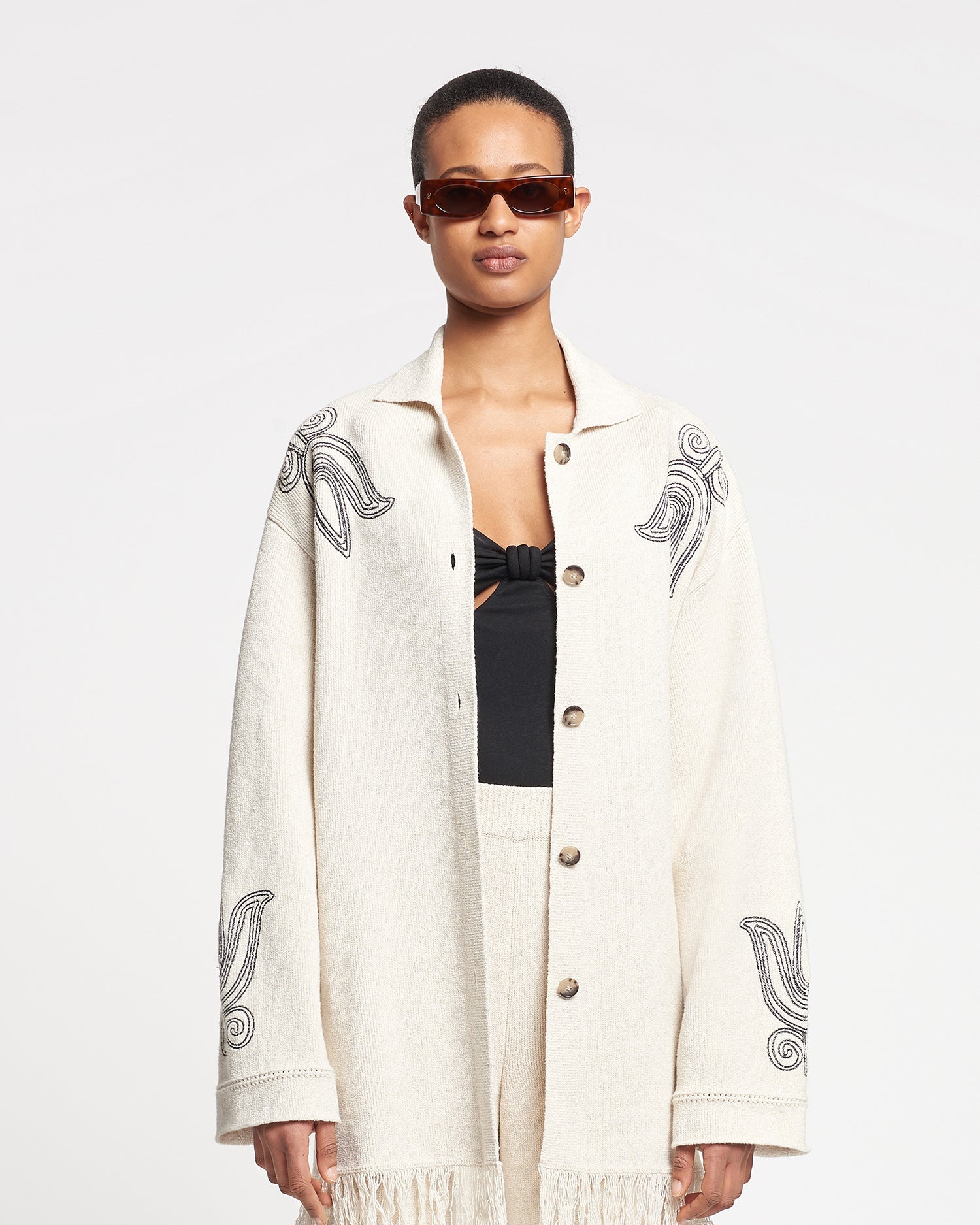Embroidered Textured-Linen Cardigan - 2