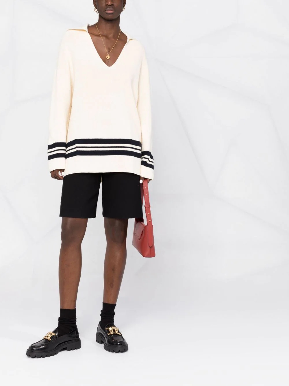 stripe-trim oversized jumper - 2