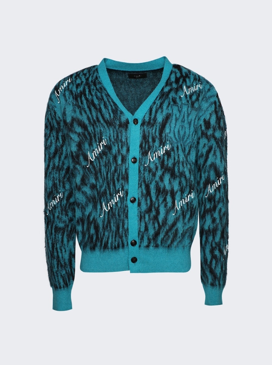 Mohair Cheetah Cardigan Aqua - 1