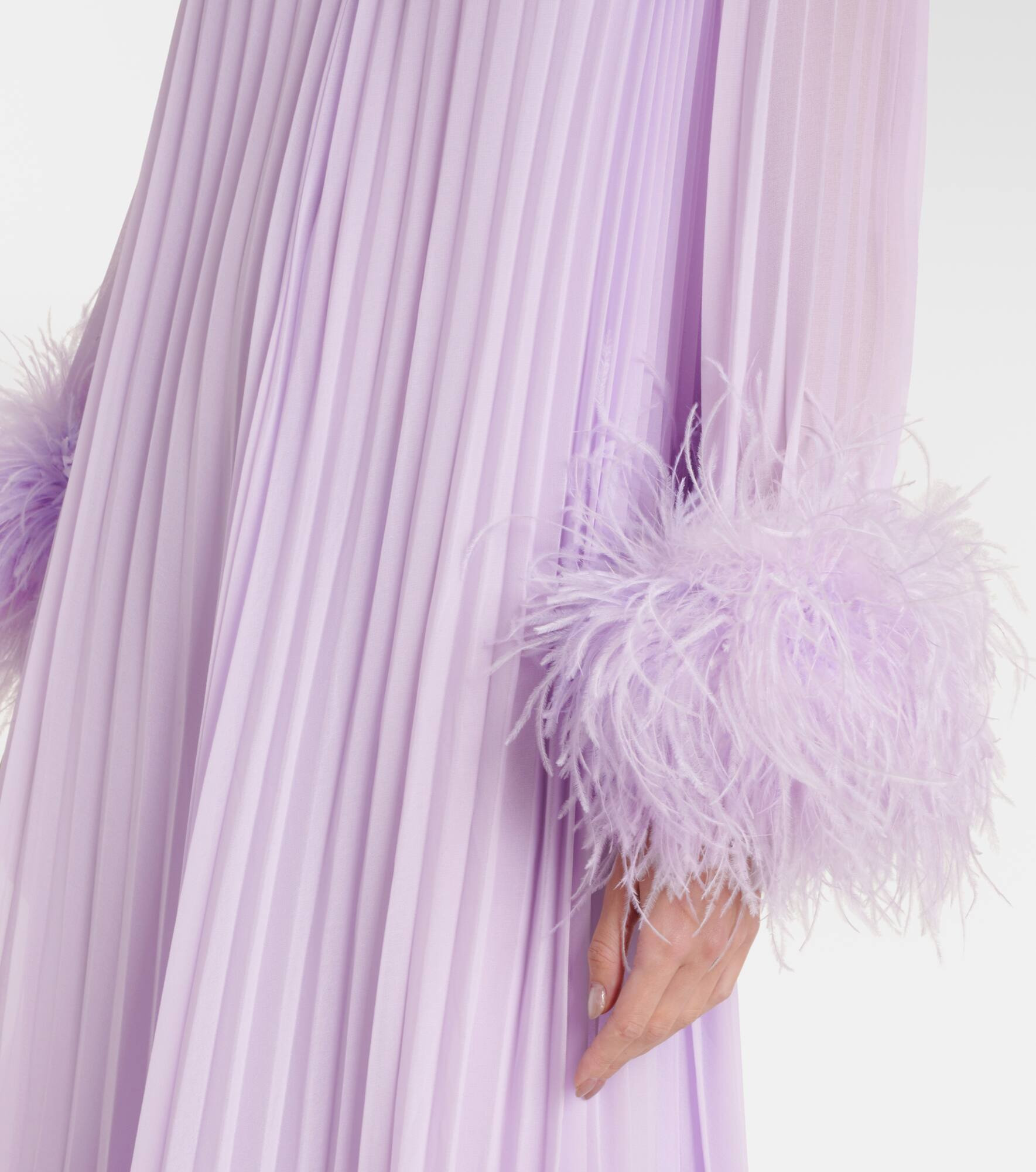 Feather-trimmed plissé chiffon midi dress - 5