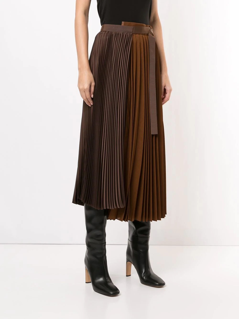 two-tone pleated midi skirt - 3