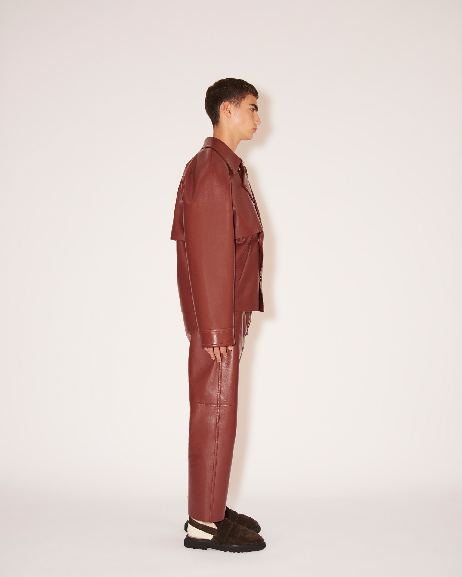 JUHA - Regenerated leather double breasted jacket - Mahogany - 3