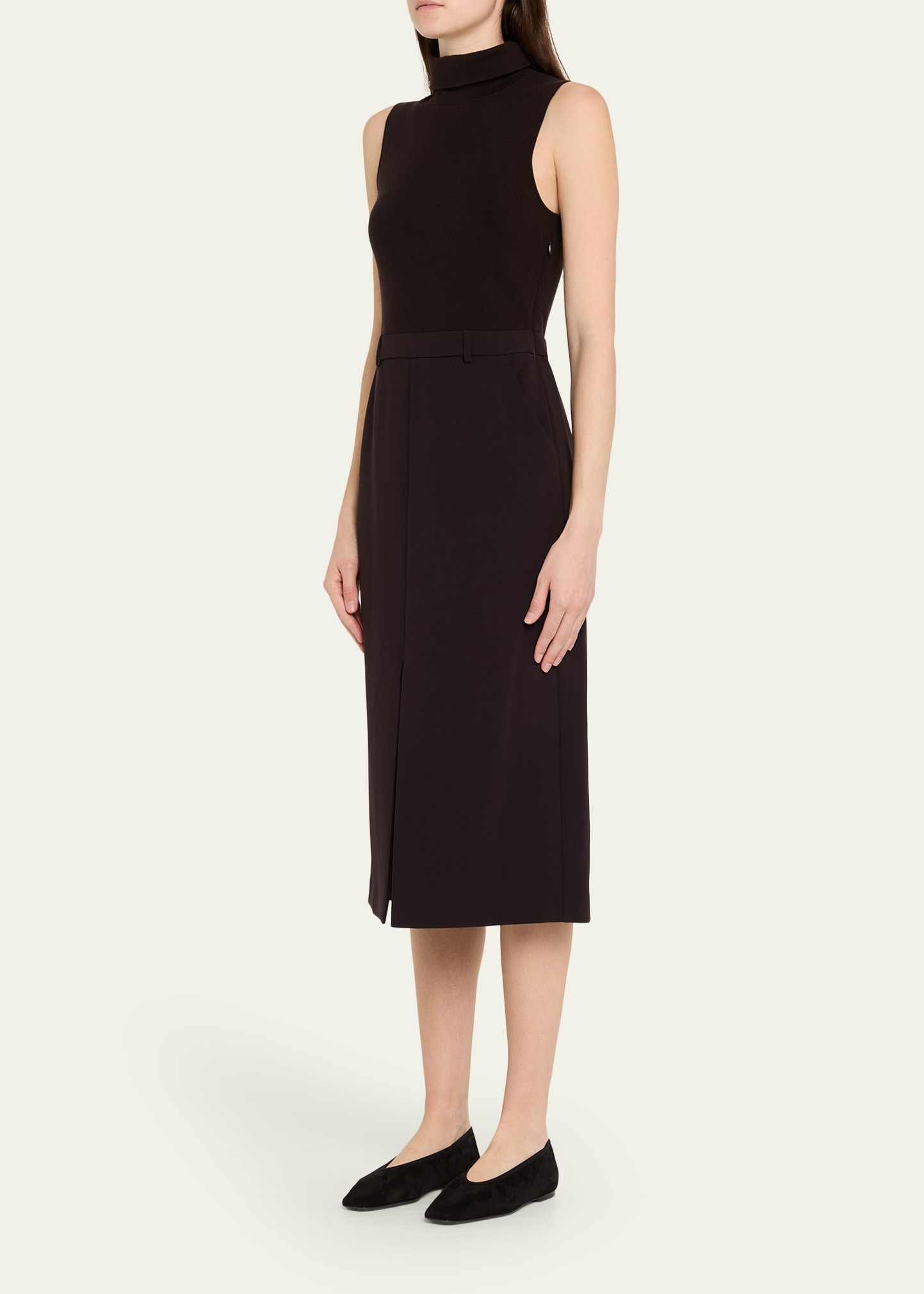 Funnel-Neck Admiral Crepe Sleeveless Midi Dress - 4