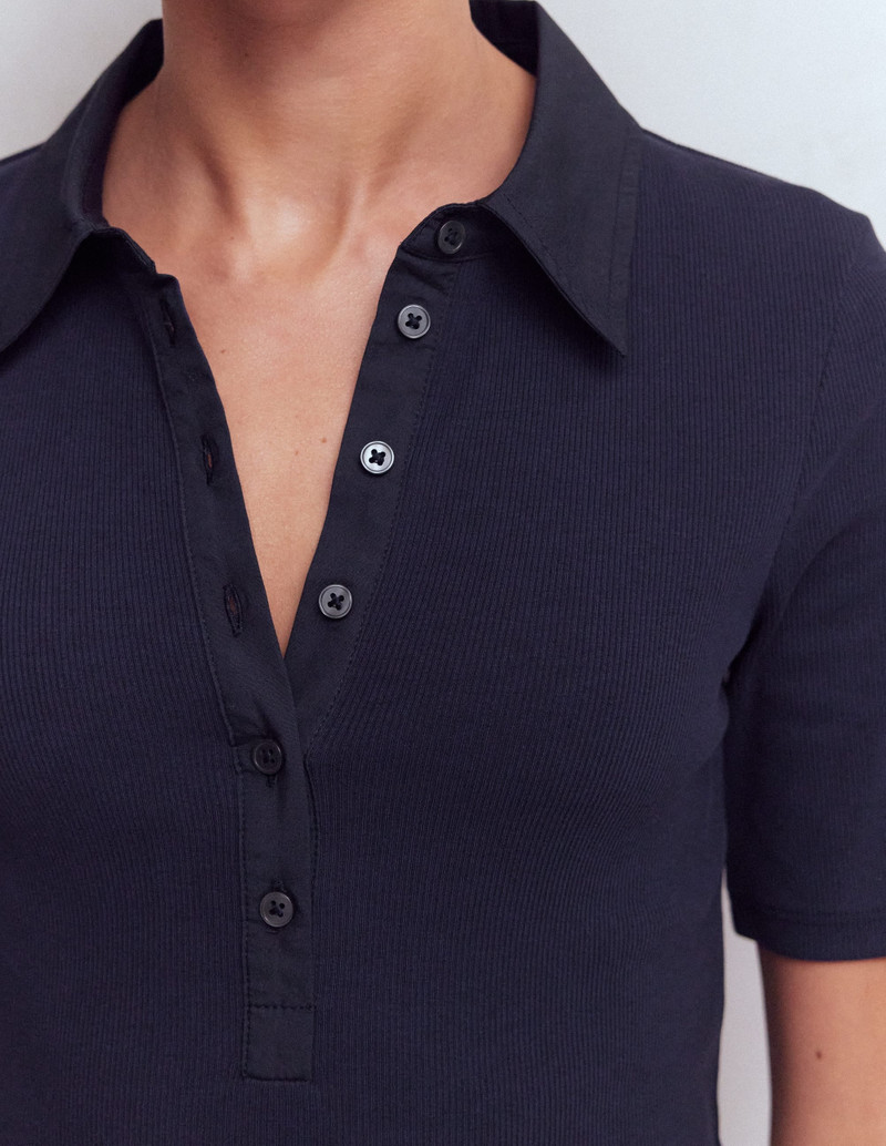 Collared Ribbed Henley Top-Navy 3