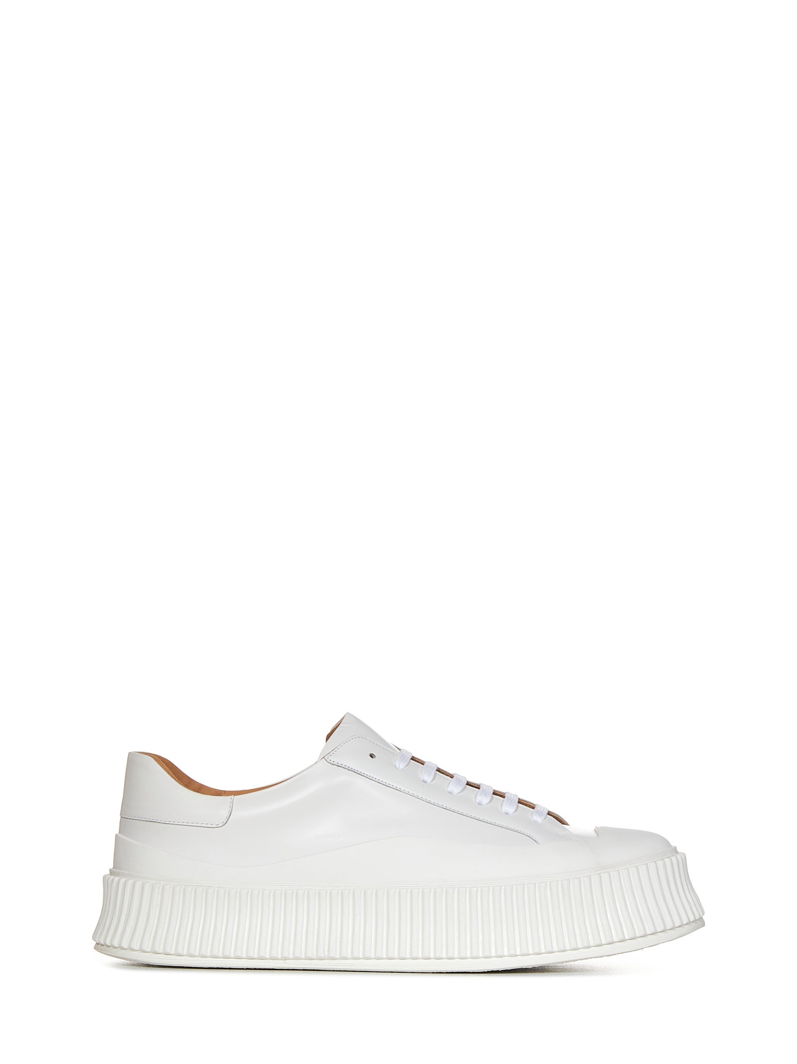 Snow-colored calfskin low-top sneakers with vulcanized rubber sole. - 1