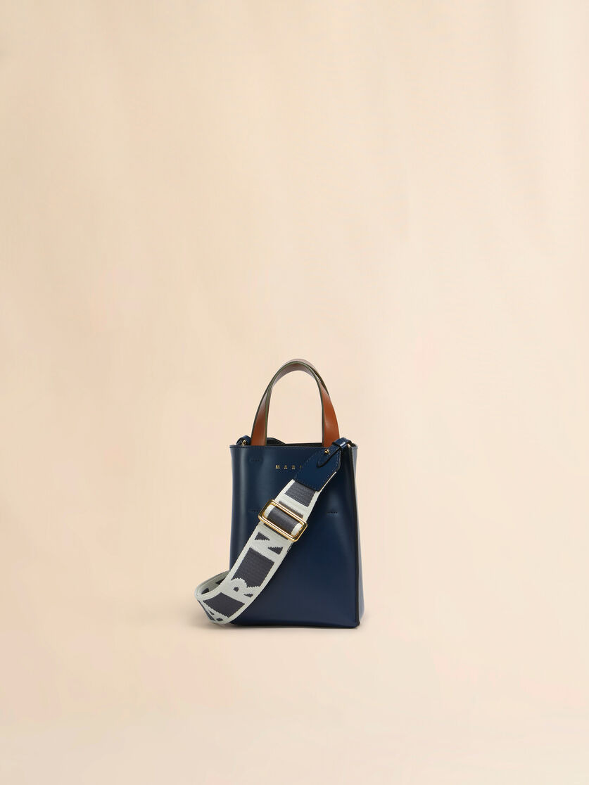 BLUE GRAY AND BROWN LEATHER MUSEO NANO BAG - 1