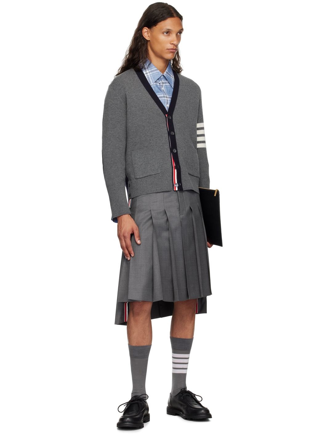 Gray & Navy 4-Bar Cardigan - 4