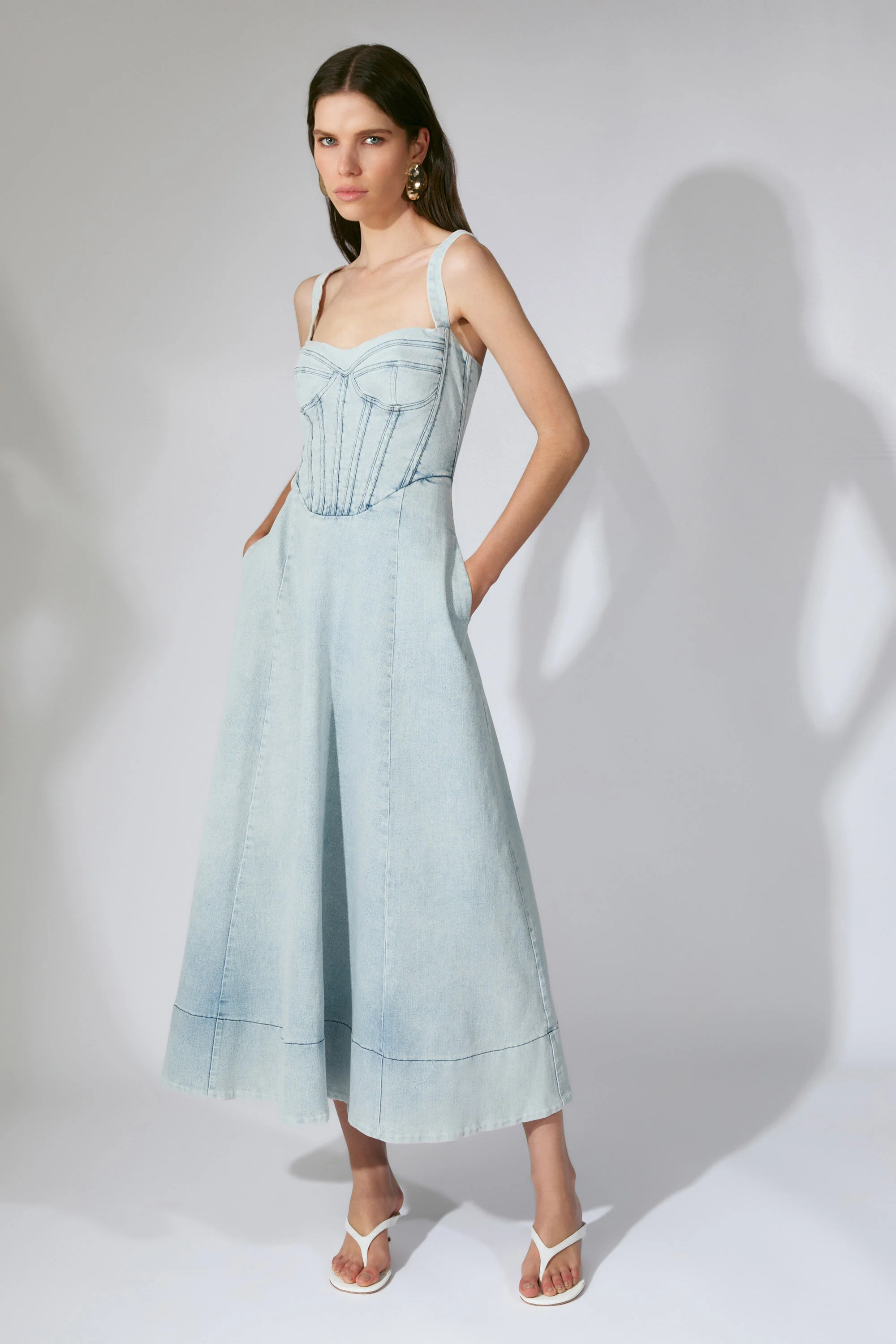 Lilah Denim Midi Dress In Light Denim - 1