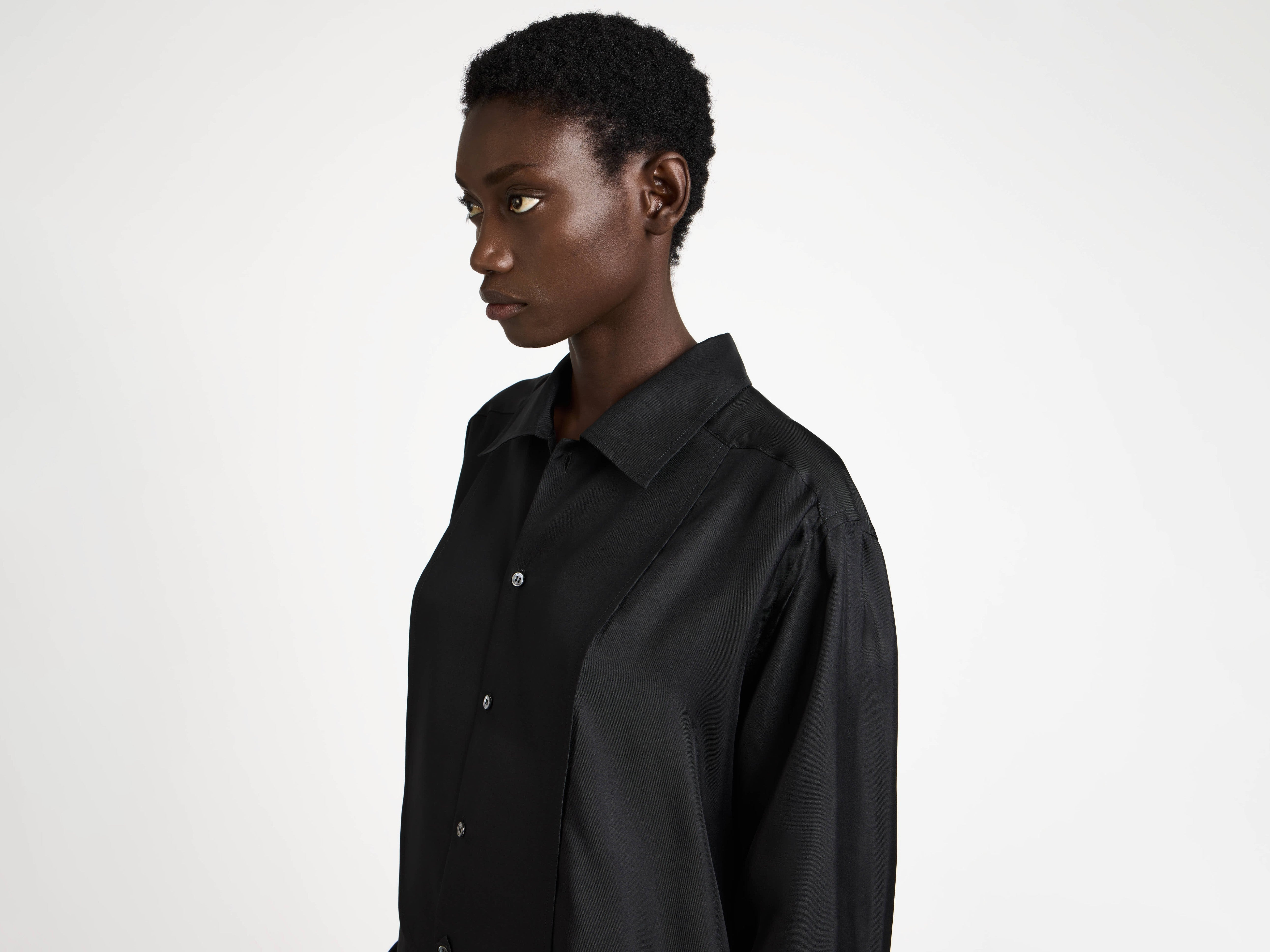 WOMENS TUXEDO DRAPE SILK DRESS IN BLACK - 4