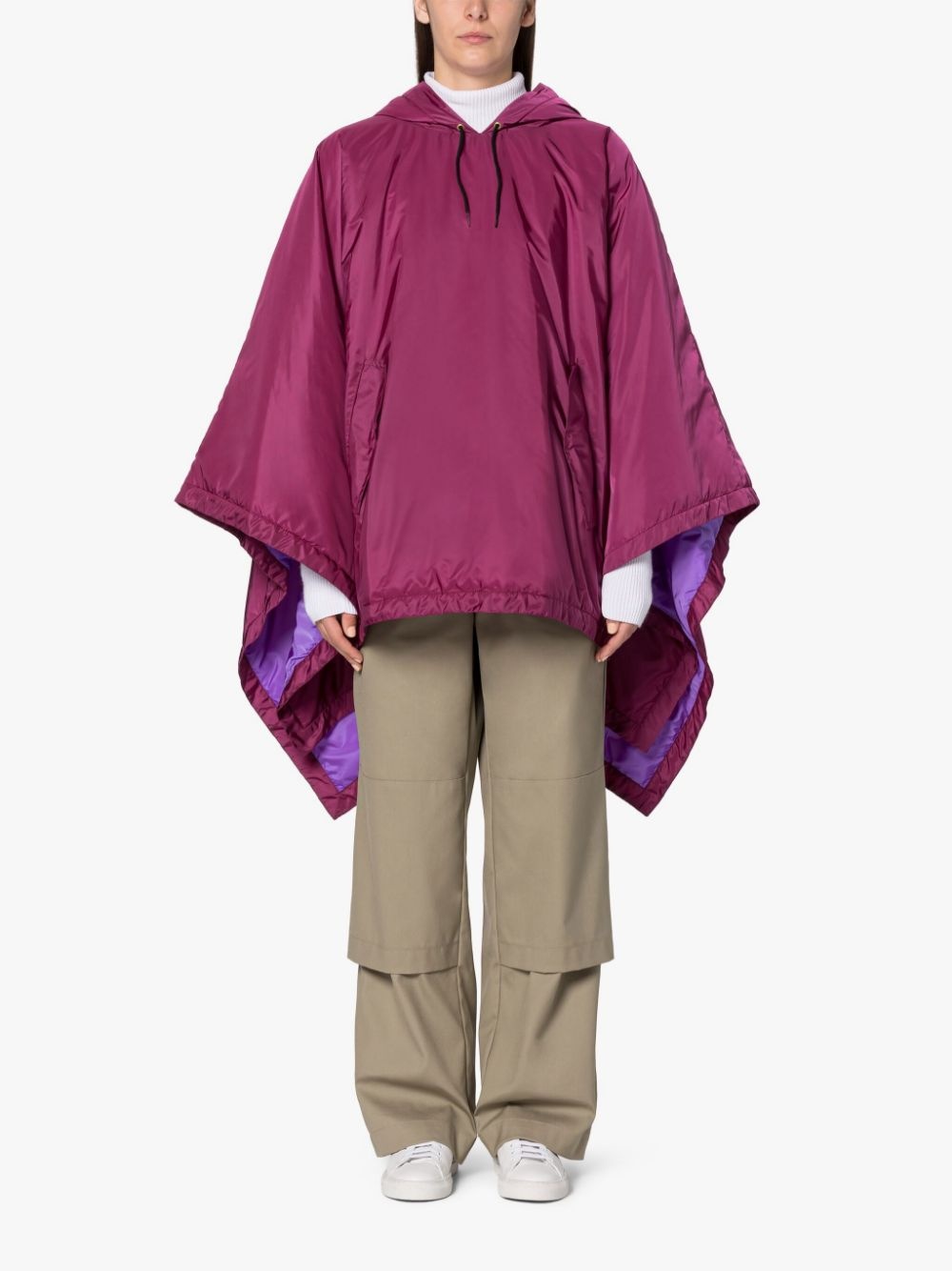 SIMA BURGUNDY NYLON HOODED PONCHO - 3