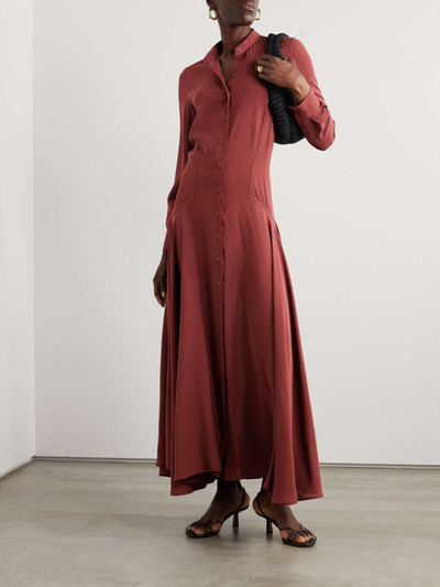 Loro Piana Asymmetric gathered silk-crepe maxi shirt dress outlook