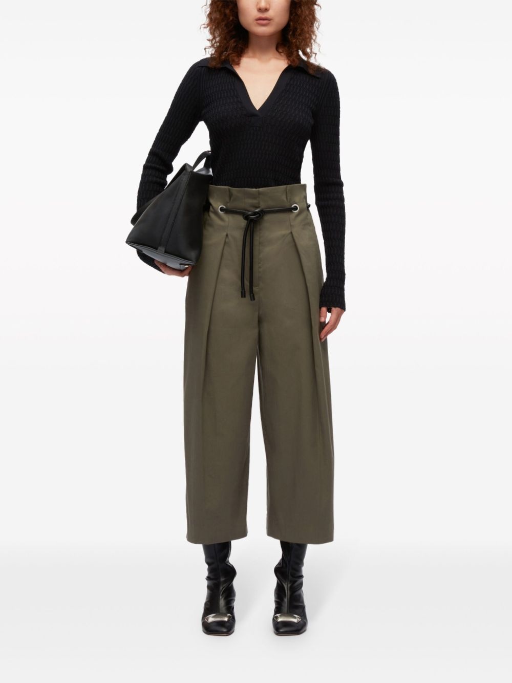 wide-leg belted cropped trousera - 2