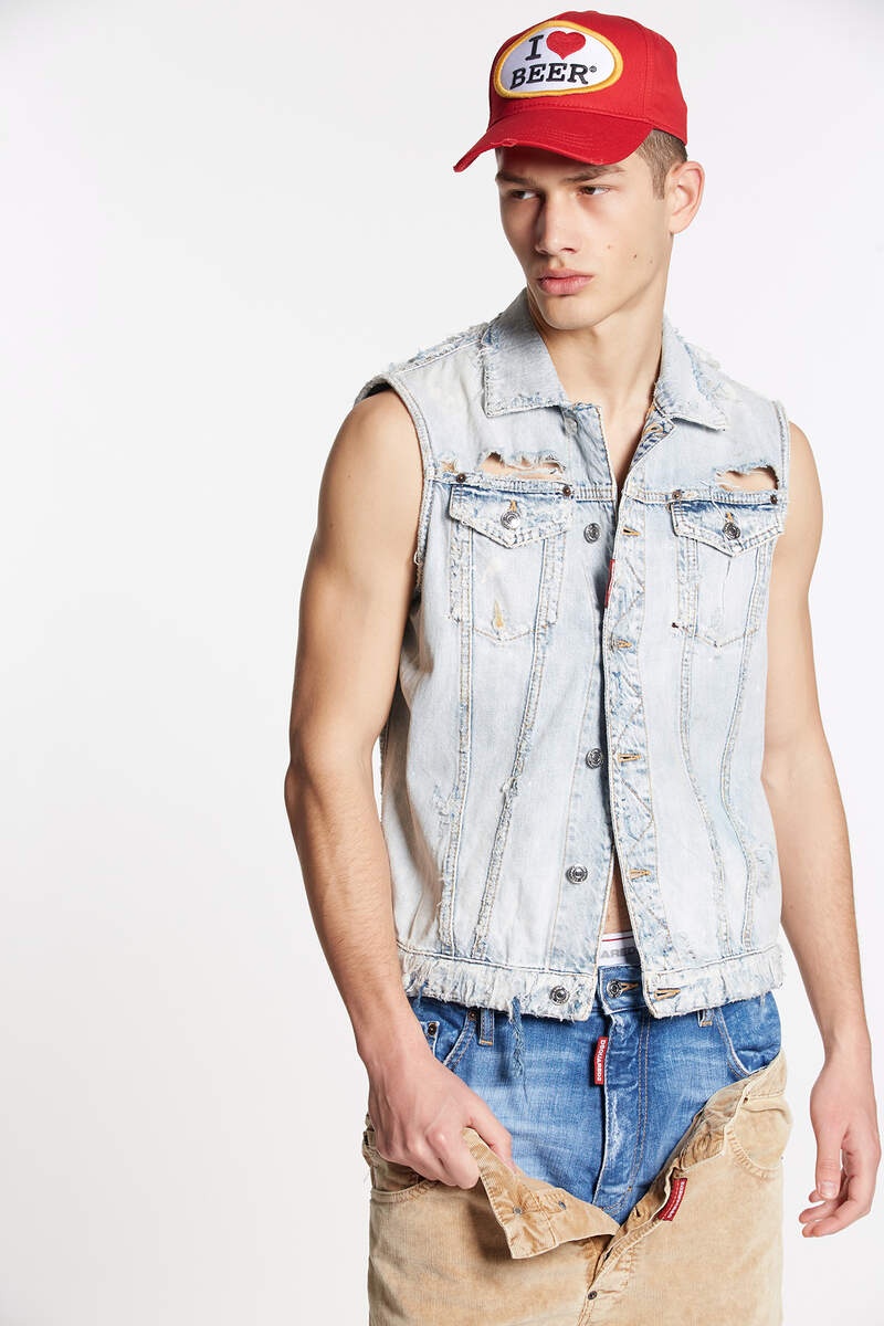 VINTAGE DESTROYED WASH CLASSIC JEAN VEST - 3