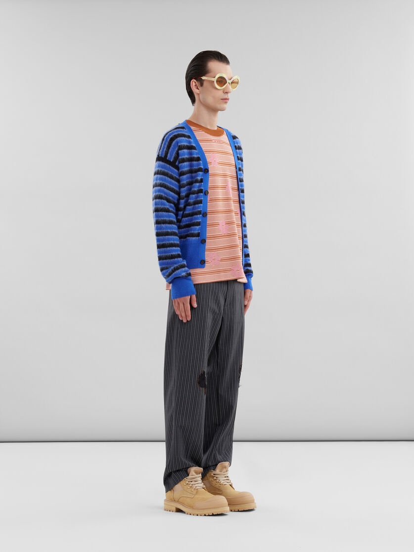 PINK COTTON-VISCOSE STRIPED KNIT T-SHIRT WITH FLORAL MOTIF - 5