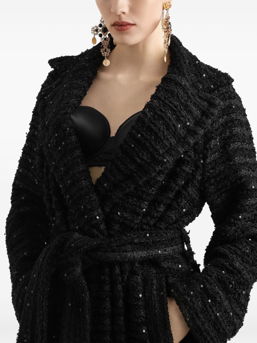 sequin-embellished tweed coat - 4