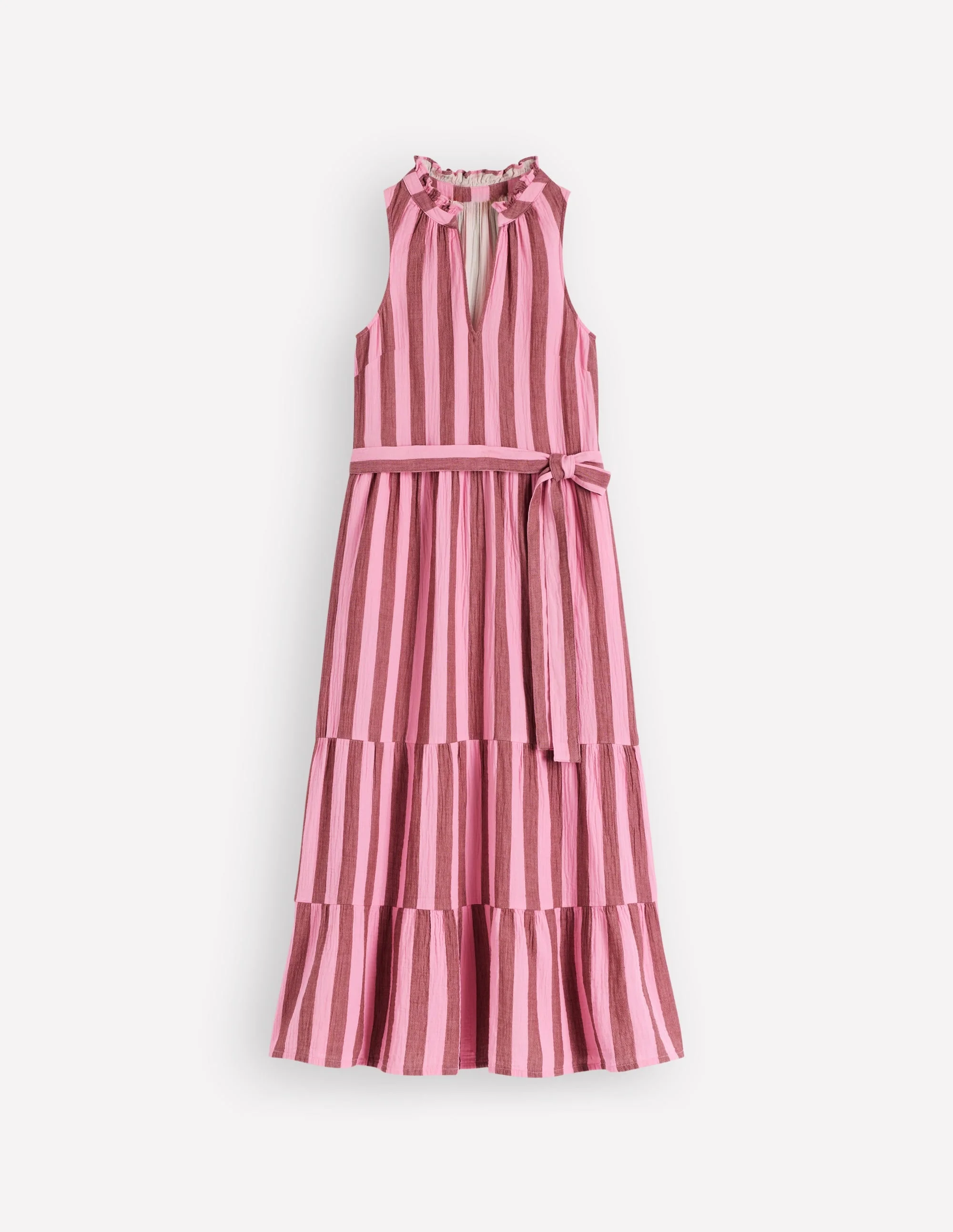 Viv Double Cloth Maxi Dress-Brown Pink Stripe - 1