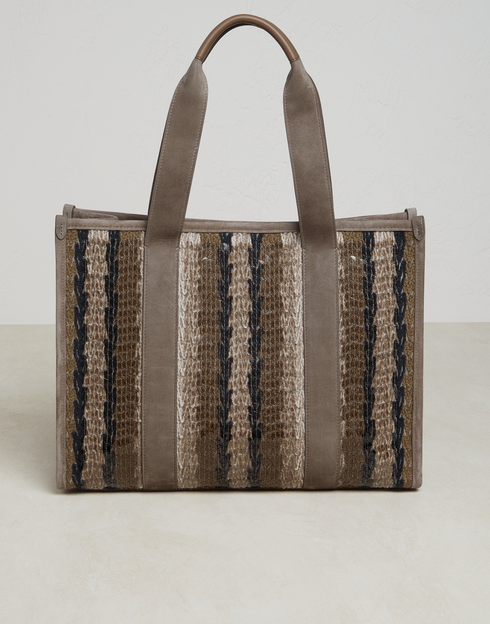 Dazzling Stripe Embroidery shopper bag in jute and cotton - 1