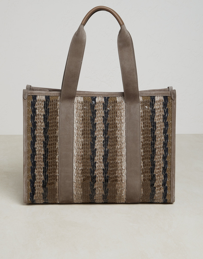 Dazzling Stripe Embroidery shopper bag in jute and cotton 1