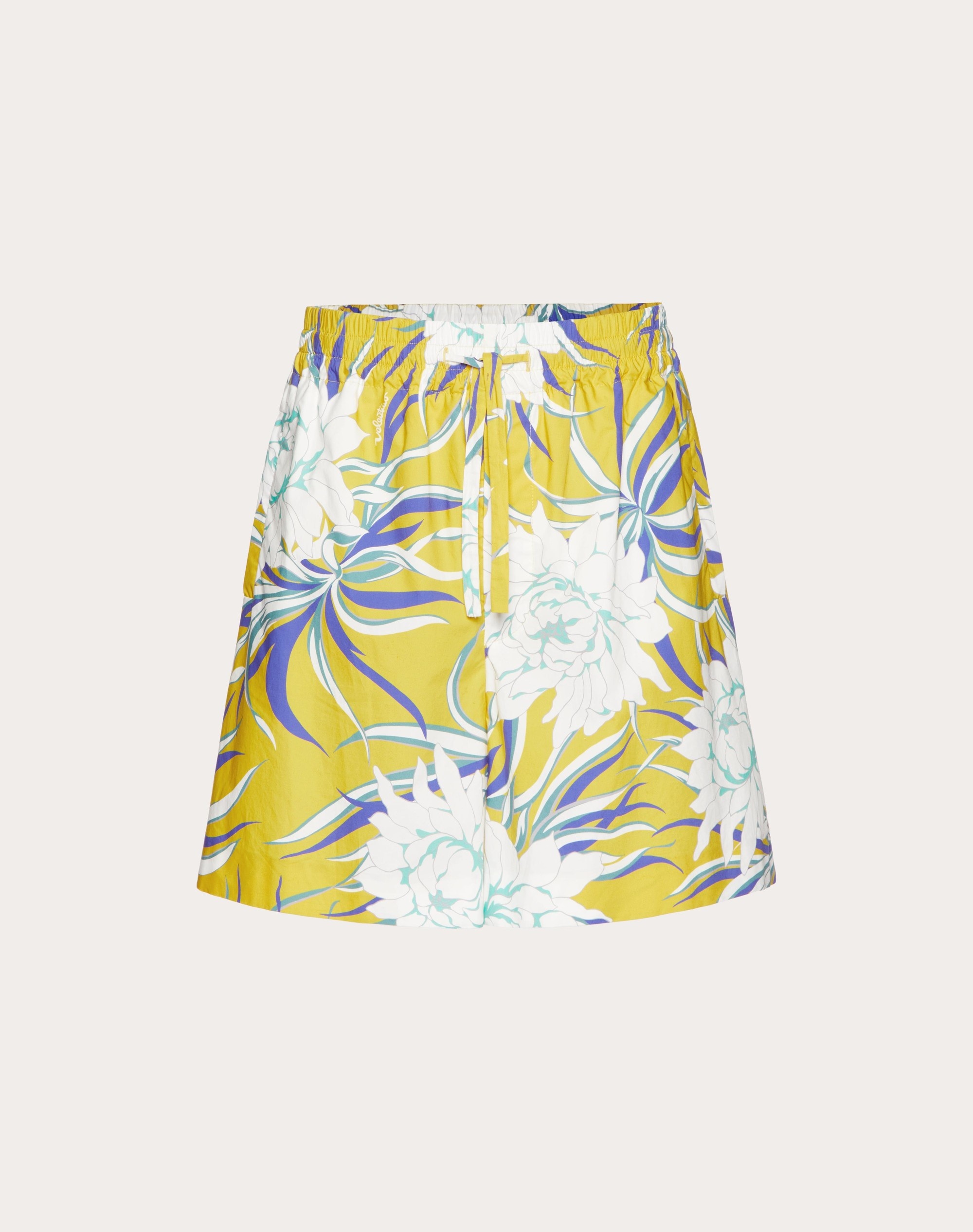 COTTON POPLIN BERMUDA SHORTS WITH STREET FLOWERS COUTURE PEONIES PRINT - 1