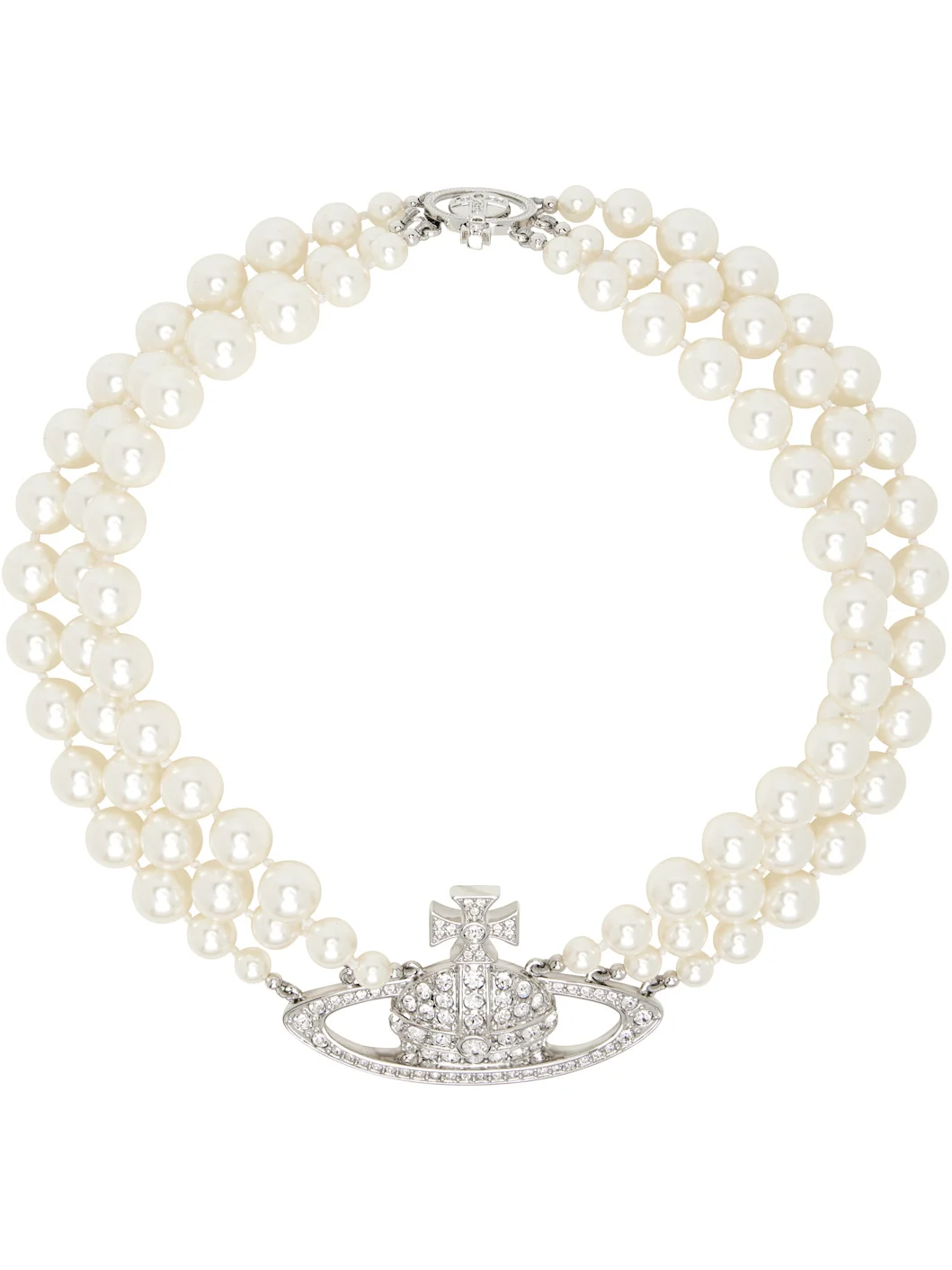 Three Row Pearl Bas Relief Necklace - 1