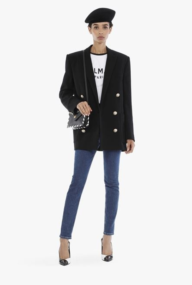 Balmain Black viscose boyfriend blazer with gold-tone double-breasted buttoned closure outlook