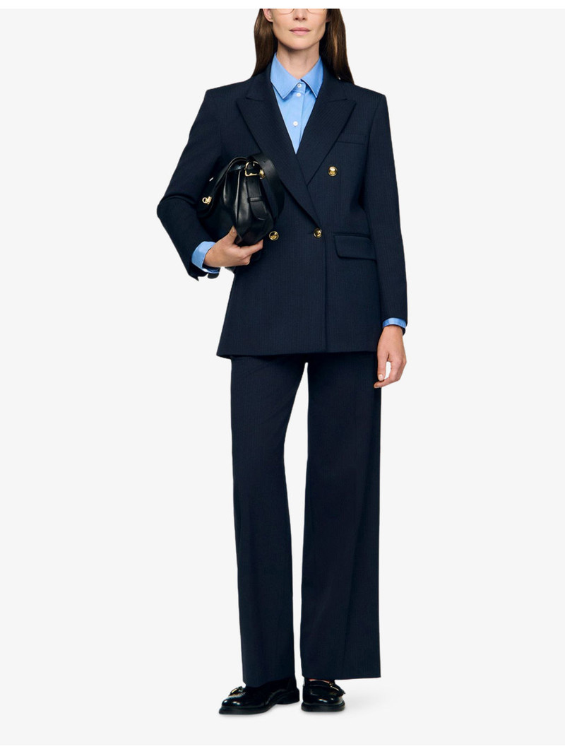 Sandro Pinstripe Long-Sleeve Wool-Blend Blazer outlook