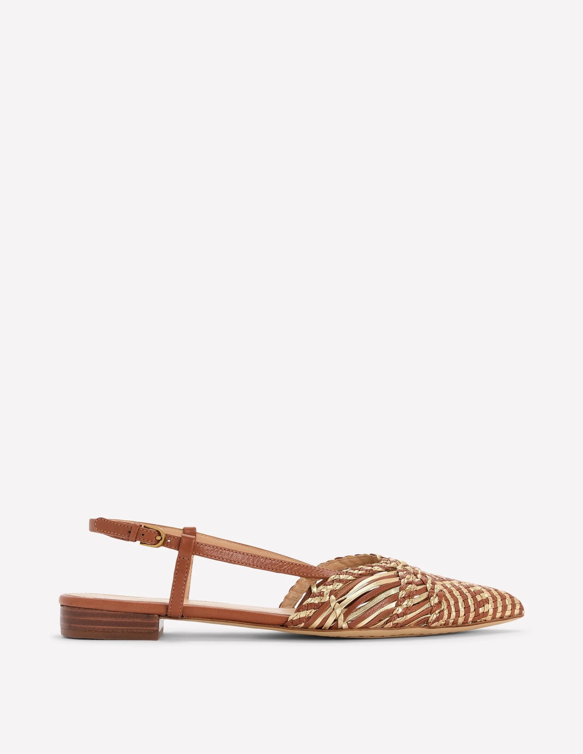 Woven Detail Pointed Flats-Tan/ Gold - 1